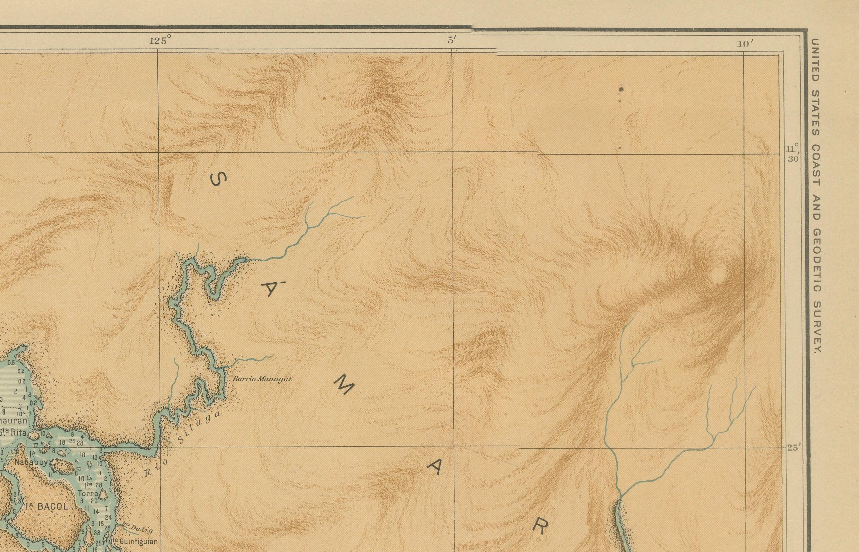 Fine XIX secolo Mappa dello stretto di San Juanico tra Leyte e Samar - 1899 in vendita