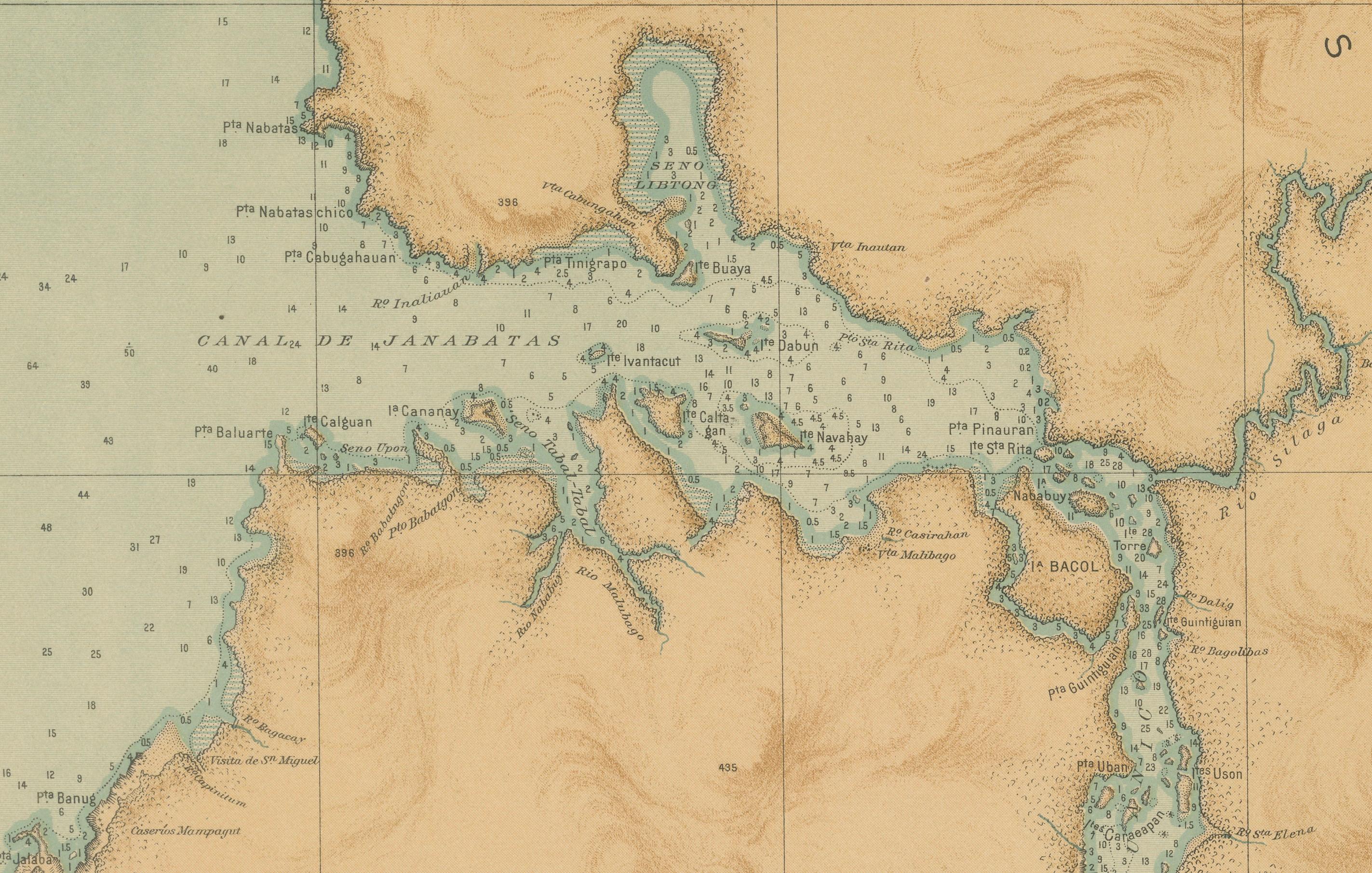 Carta Mappa dello stretto di San Juanico tra Leyte e Samar - 1899 in vendita
