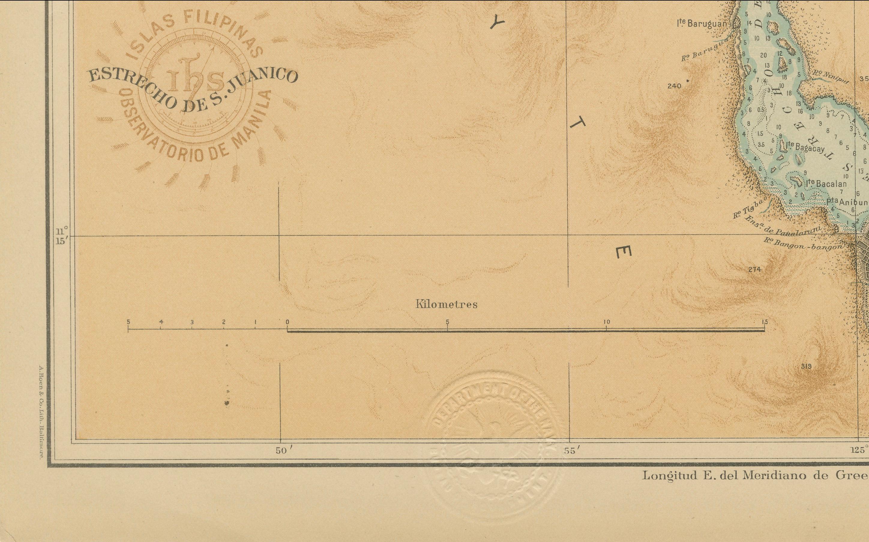 Mappa dello stretto di San Juanico tra Leyte e Samar - 1899 in vendita 1