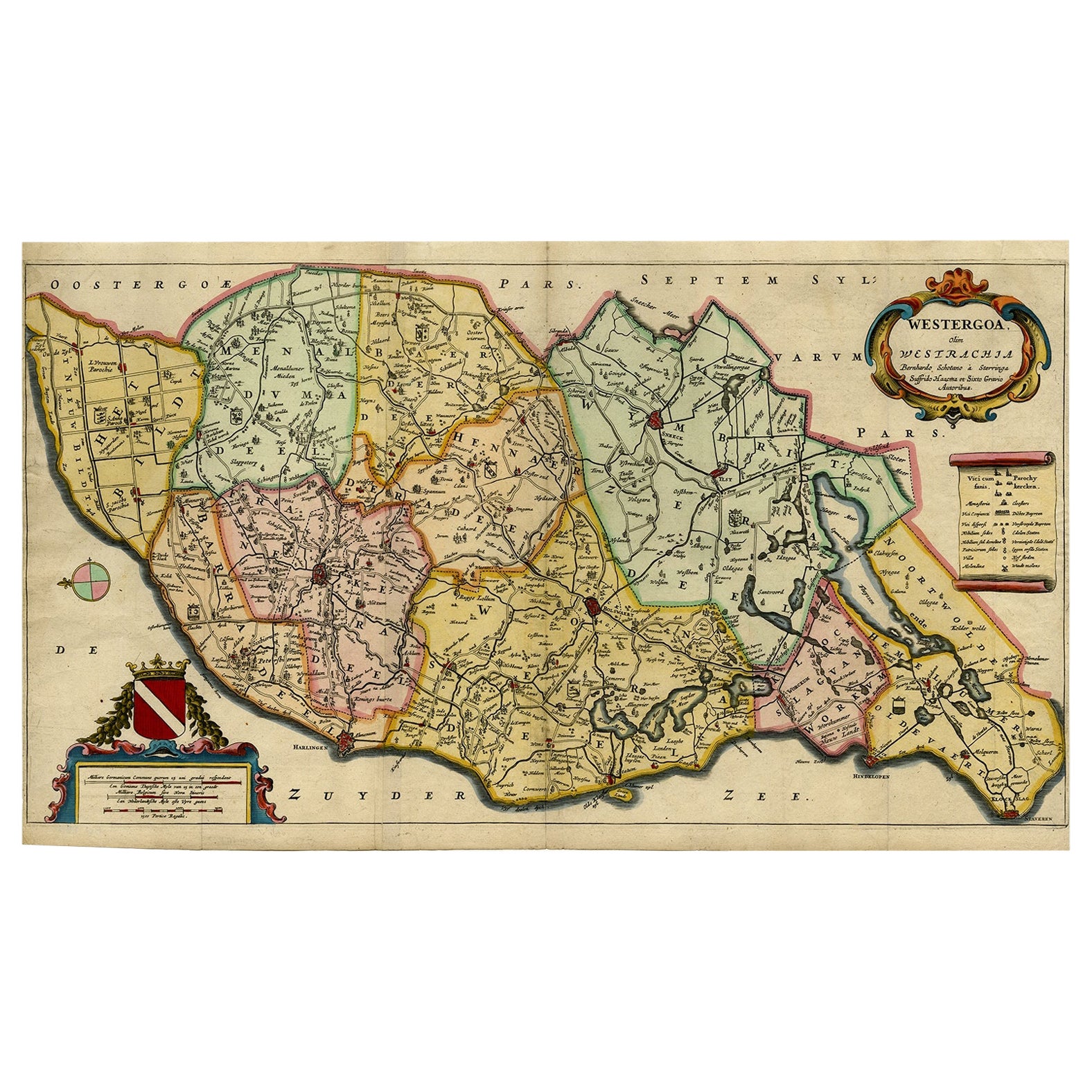 Mapa de la Comarca de Westergo en la Provincia de Frisia, Países Bajos, 1664 en venta