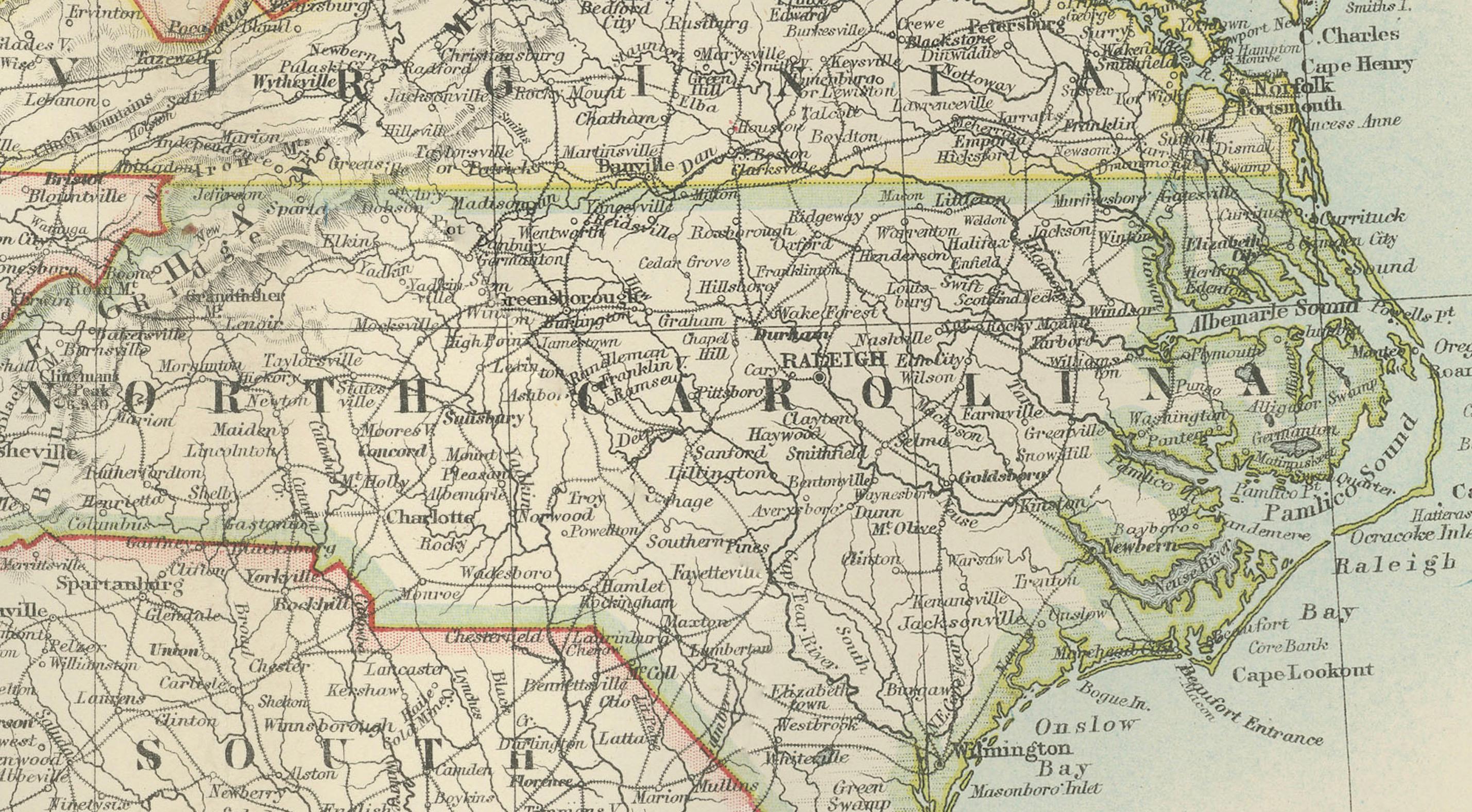 Map of the Southeastern USA and Atlantic States – Vintage 1903 Geography en venta 1