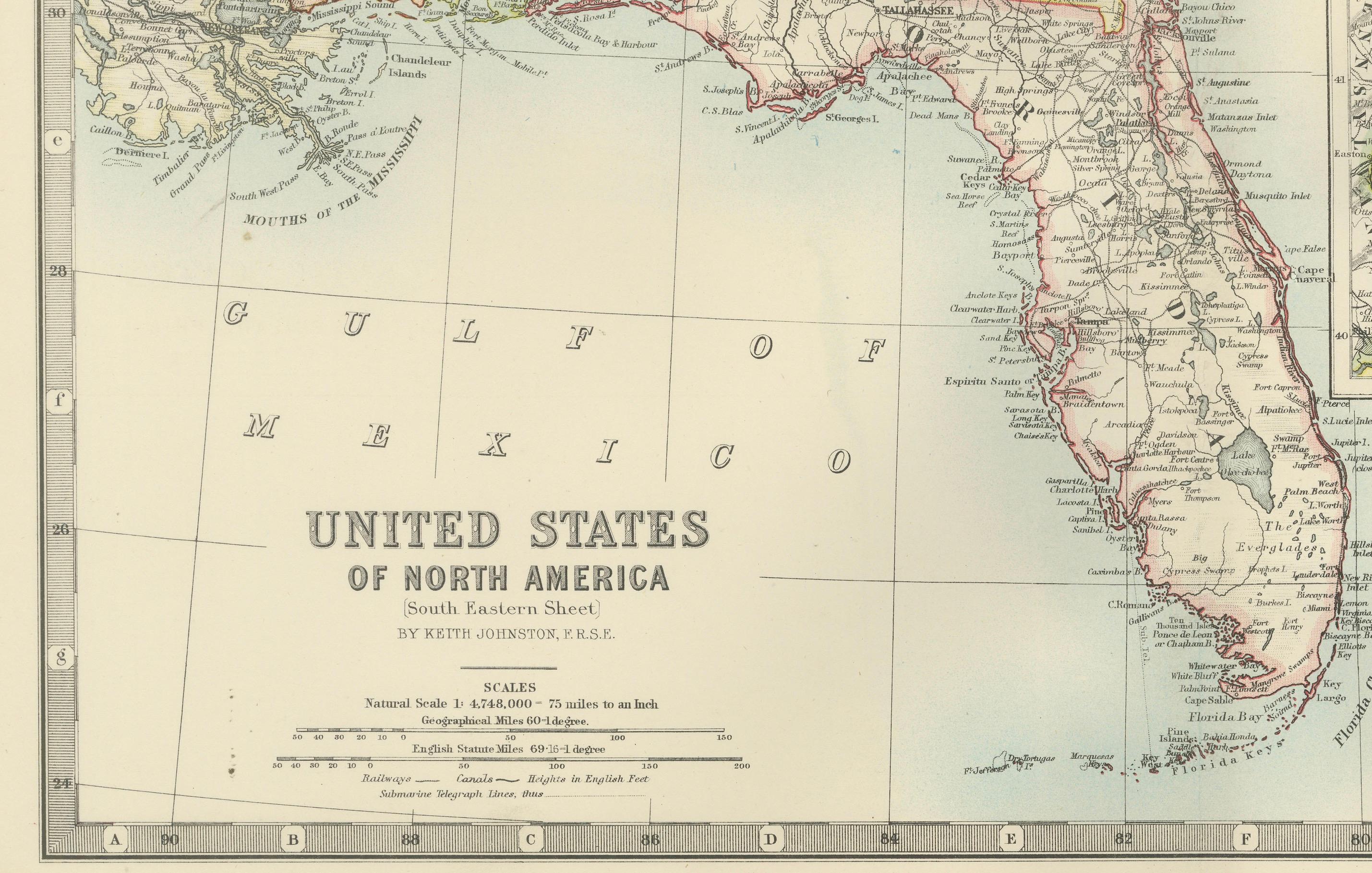 Map of the Southeastern USA and Atlantic States – Vintage 1903 Geography en venta 3
