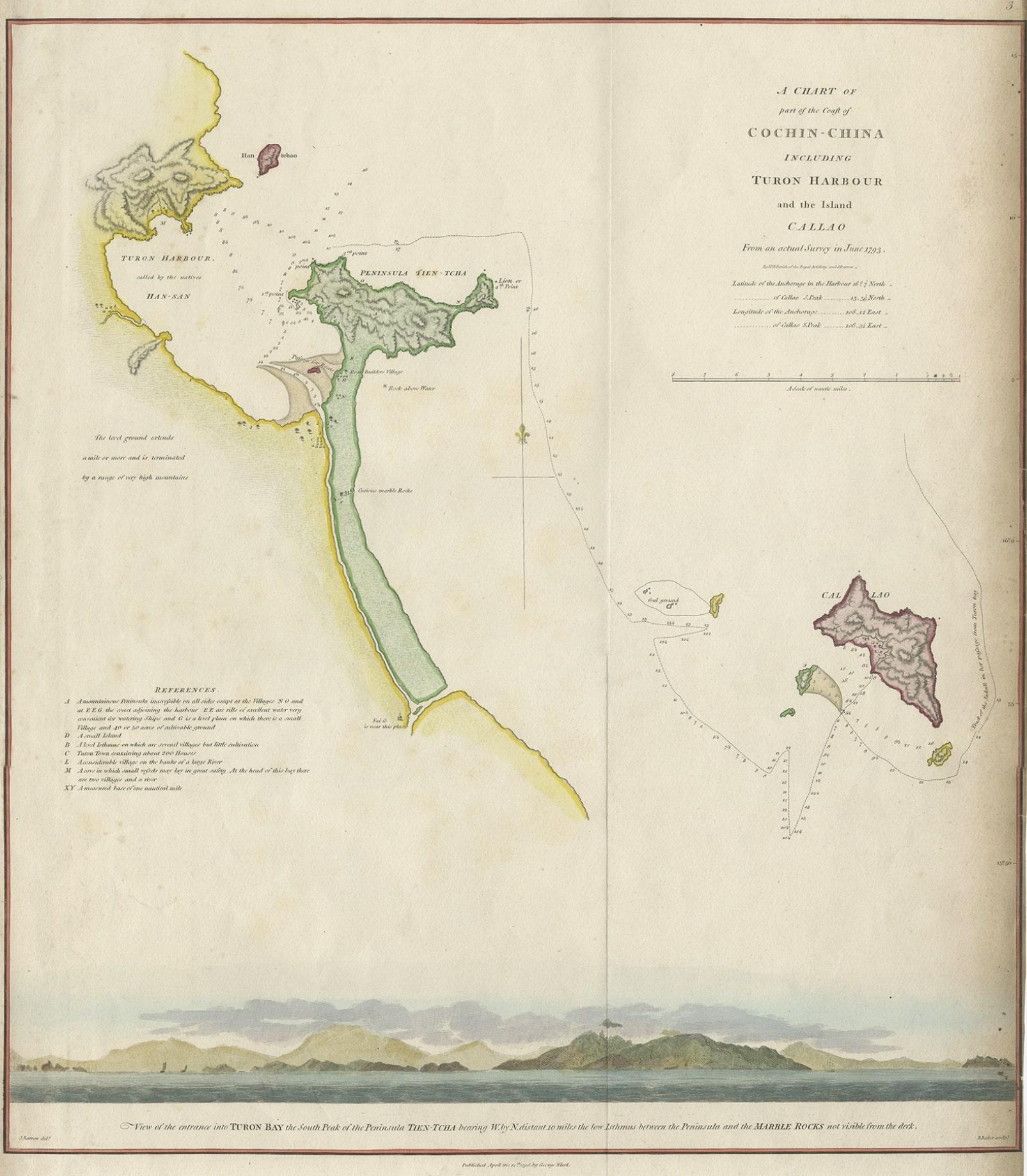 Map of the Vietnamese Coast, Centered on Turon Harbor 'Da Nang Area', 1796 In Good Condition For Sale In Langweer, NL