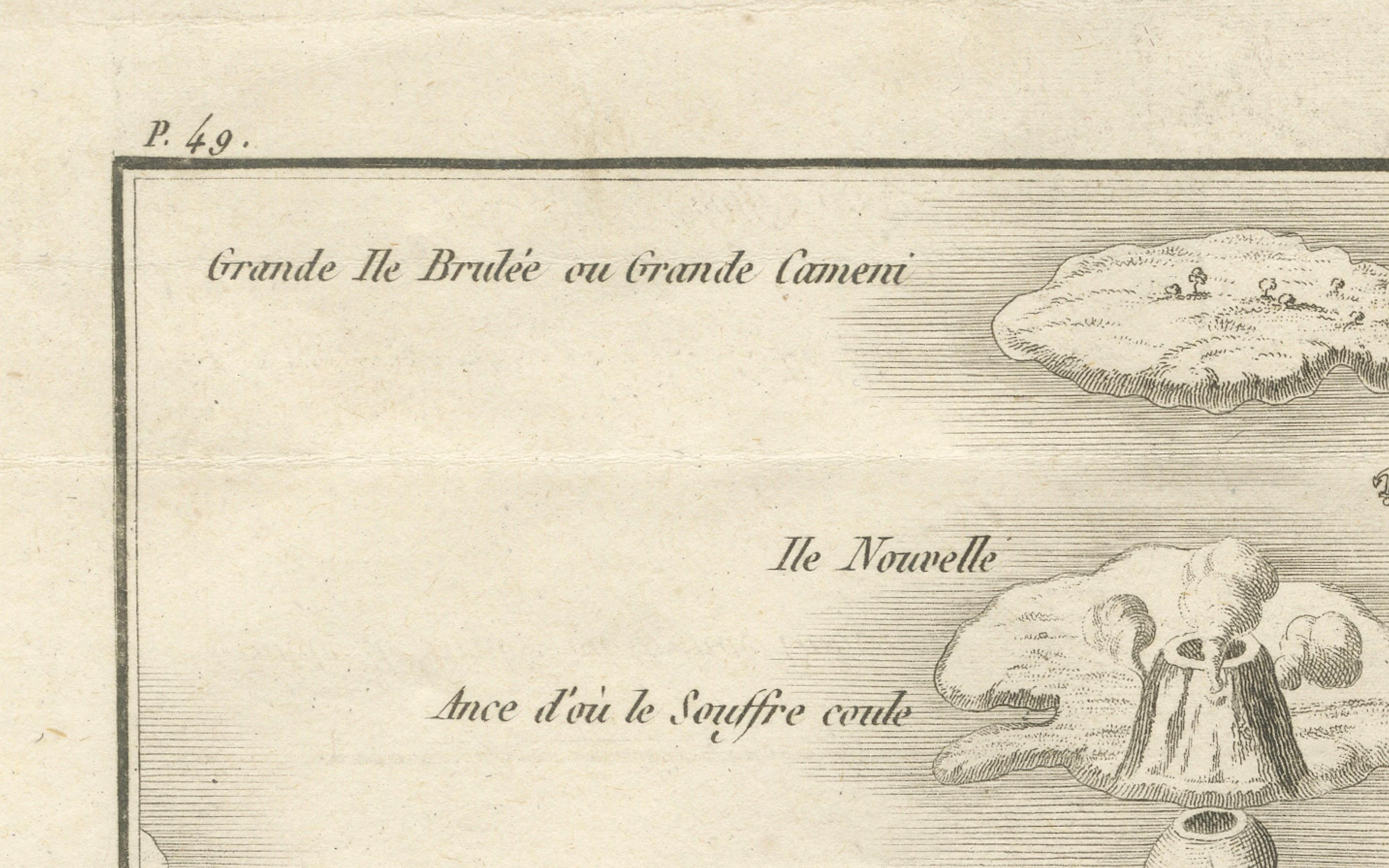Français Carte des îles volcaniques de Santorin - Gravure ancienne de Portier, vers 1790 en vente
