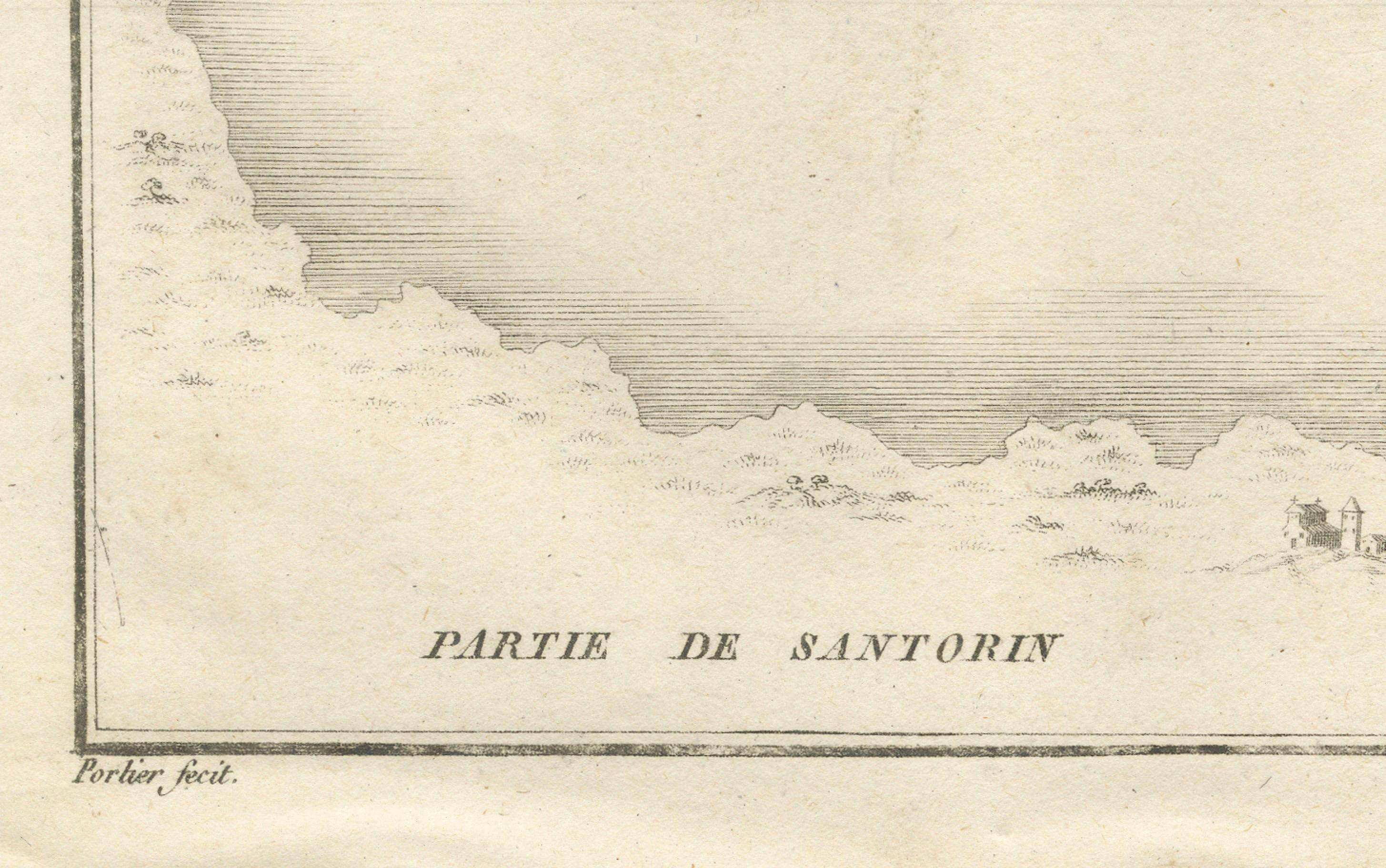 XVIIIe siècle Carte des îles volcaniques de Santorin - Gravure ancienne de Portier, vers 1790 en vente