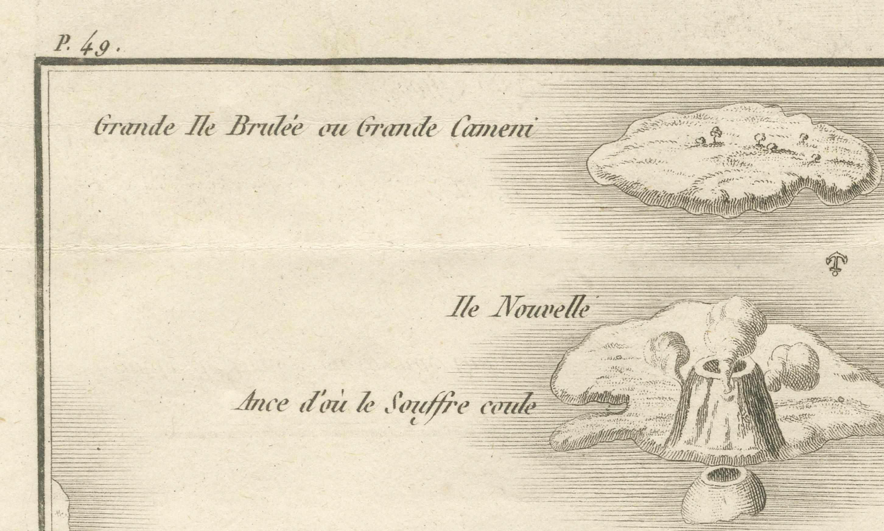Papier Carte des îles volcaniques de Santorin - Gravure ancienne de Portier, vers 1790 en vente
