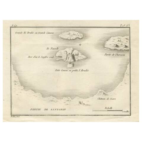 Map of the Volcano Islands of Santorini – Antique Engraving by Portier, ca.1790