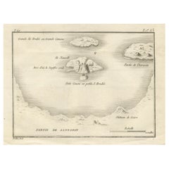 Carte des îles volcaniques de Santorin - Gravure ancienne de Portier, vers 1790