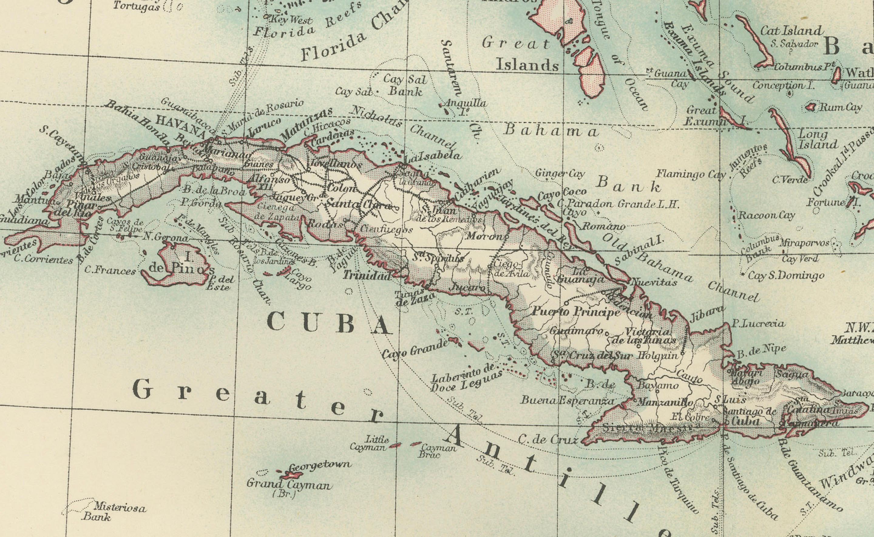 20ième siècle Carte des îles des Indes occidentales et de l'Amérique centrale - Gravure colorée de 1903 en vente