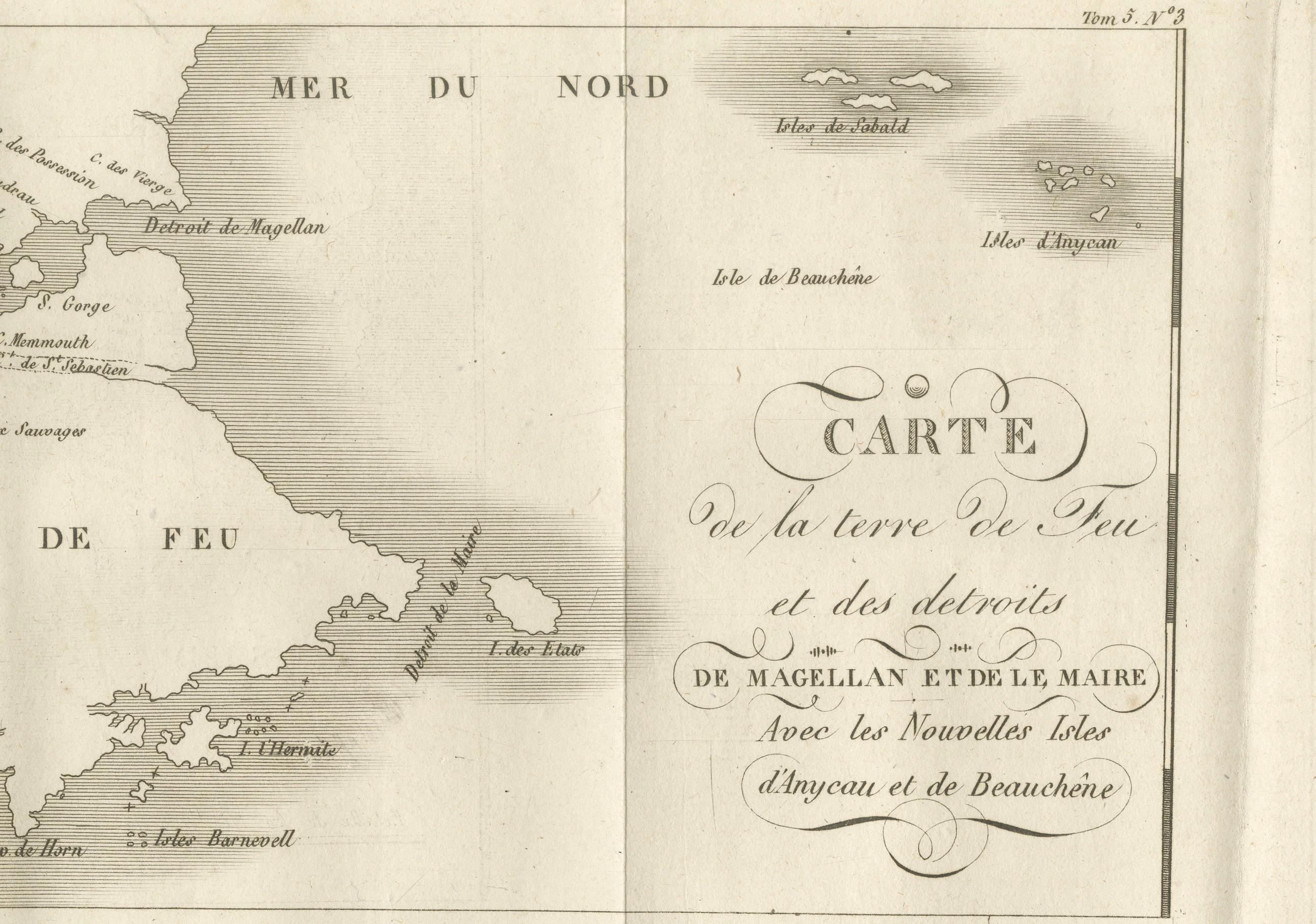 Francese Mappa della Terra del Fuoco e degli Stretti di Magellano e Le Maire, 1760 ca. in vendita