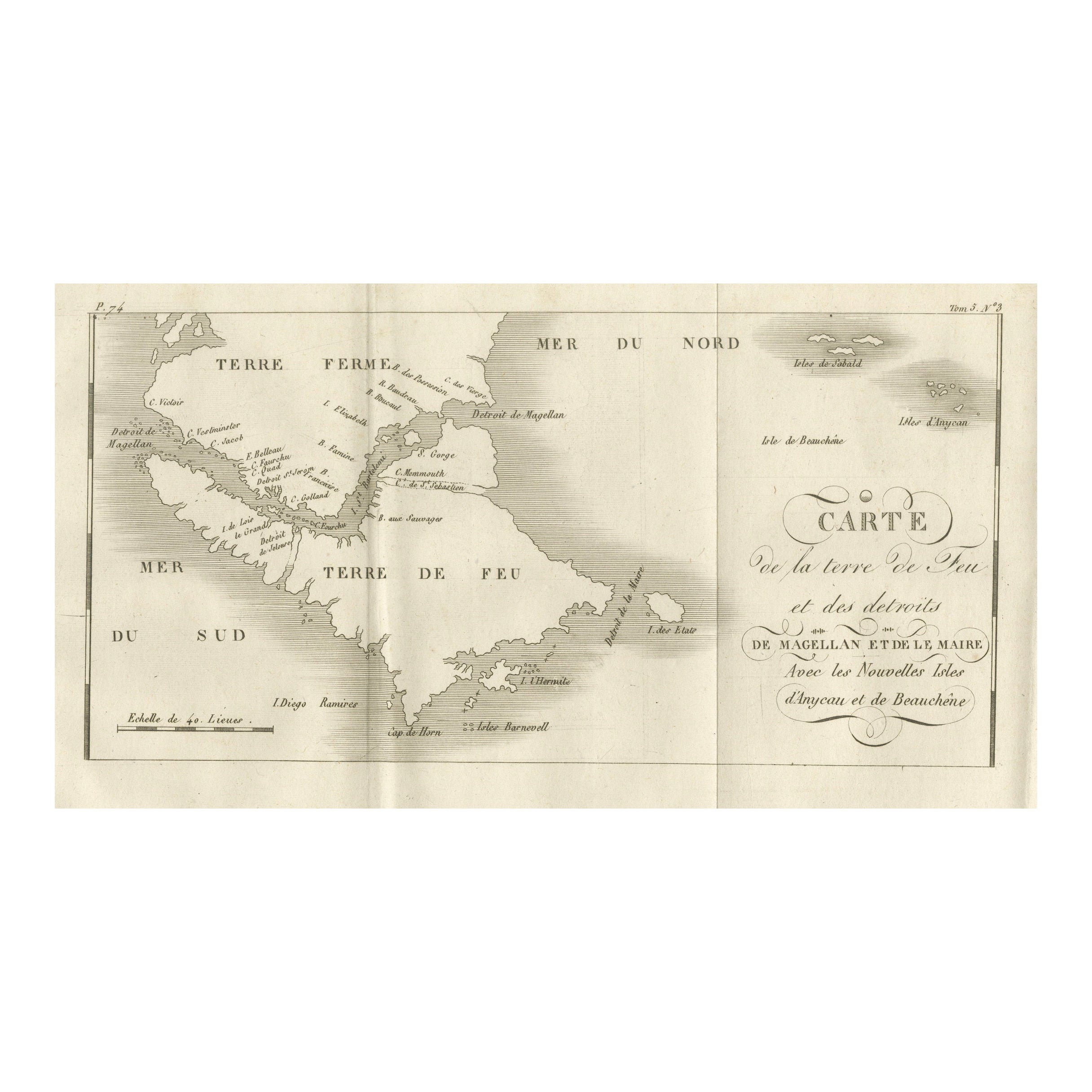 Mappa della Terra del Fuoco e degli Stretti di Magellano e Le Maire, 1760 ca. in vendita