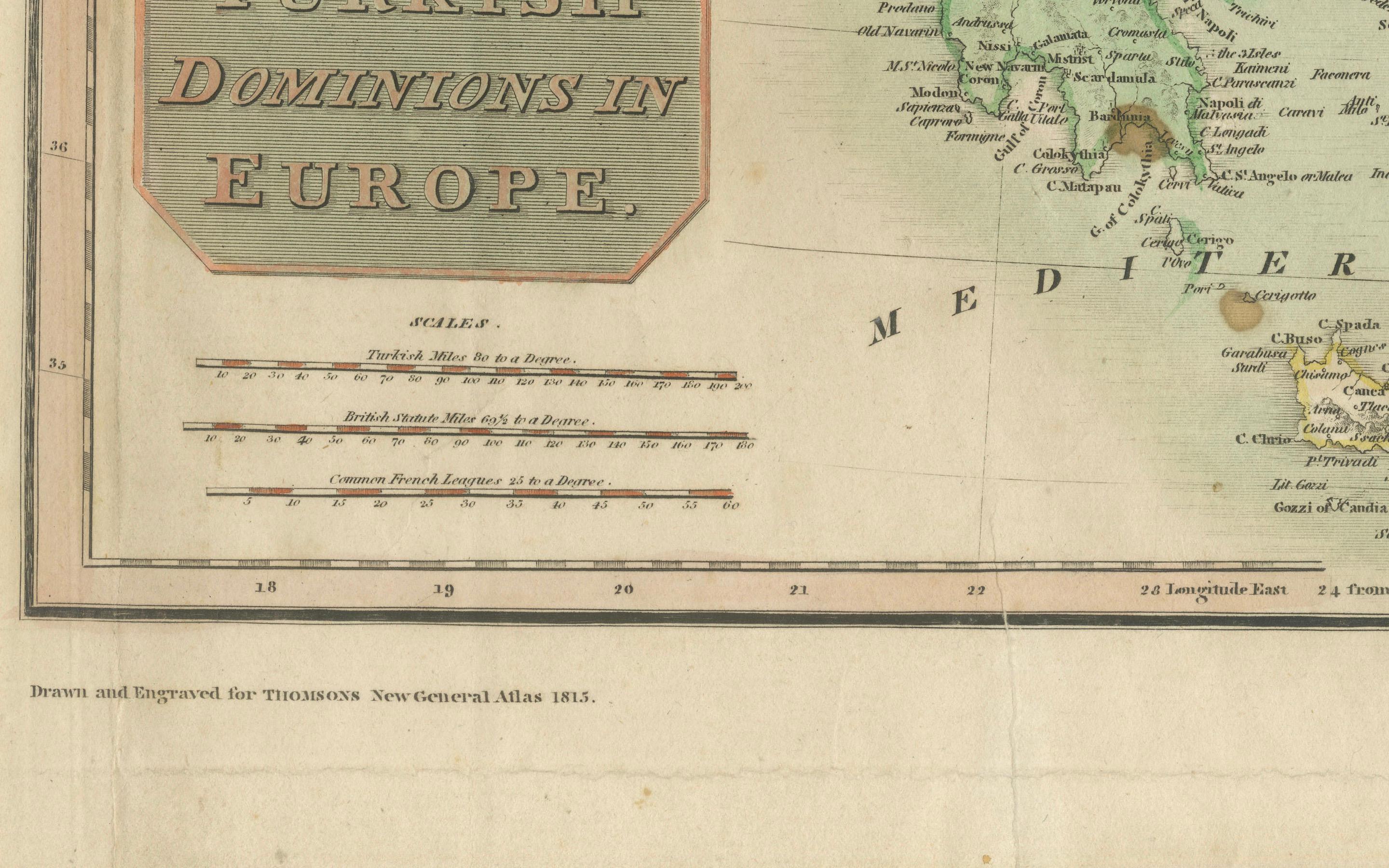 Karte der türkischen Herrschaftsgebiete in Europa, Osmanische Balkanterritorien 1813 (Graviert) im Angebot