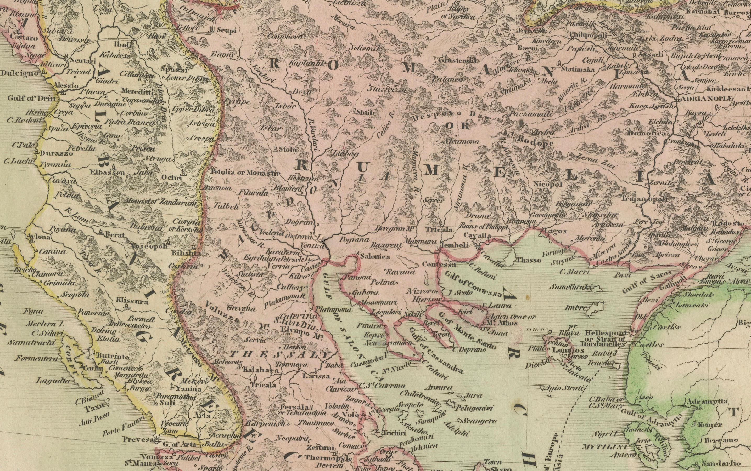 Karte der türkischen Herrschaftsgebiete in Europa, Osmanische Balkanterritorien 1813 im Zustand „Relativ gut“ im Angebot in Langweer, NL