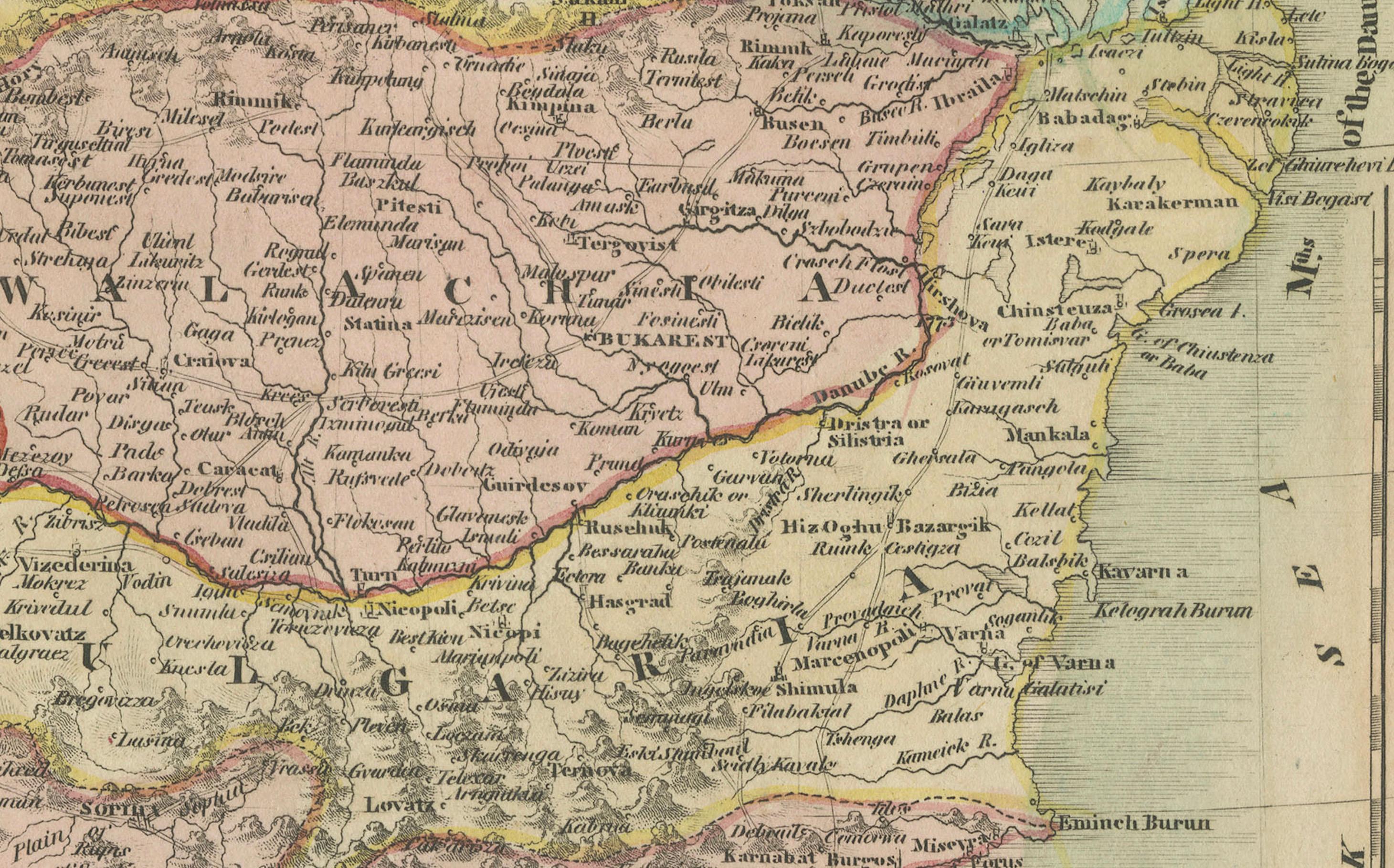 Karte der türkischen Herrschaftsgebiete in Europa, Osmanische Balkanterritorien 1813 im Angebot 1