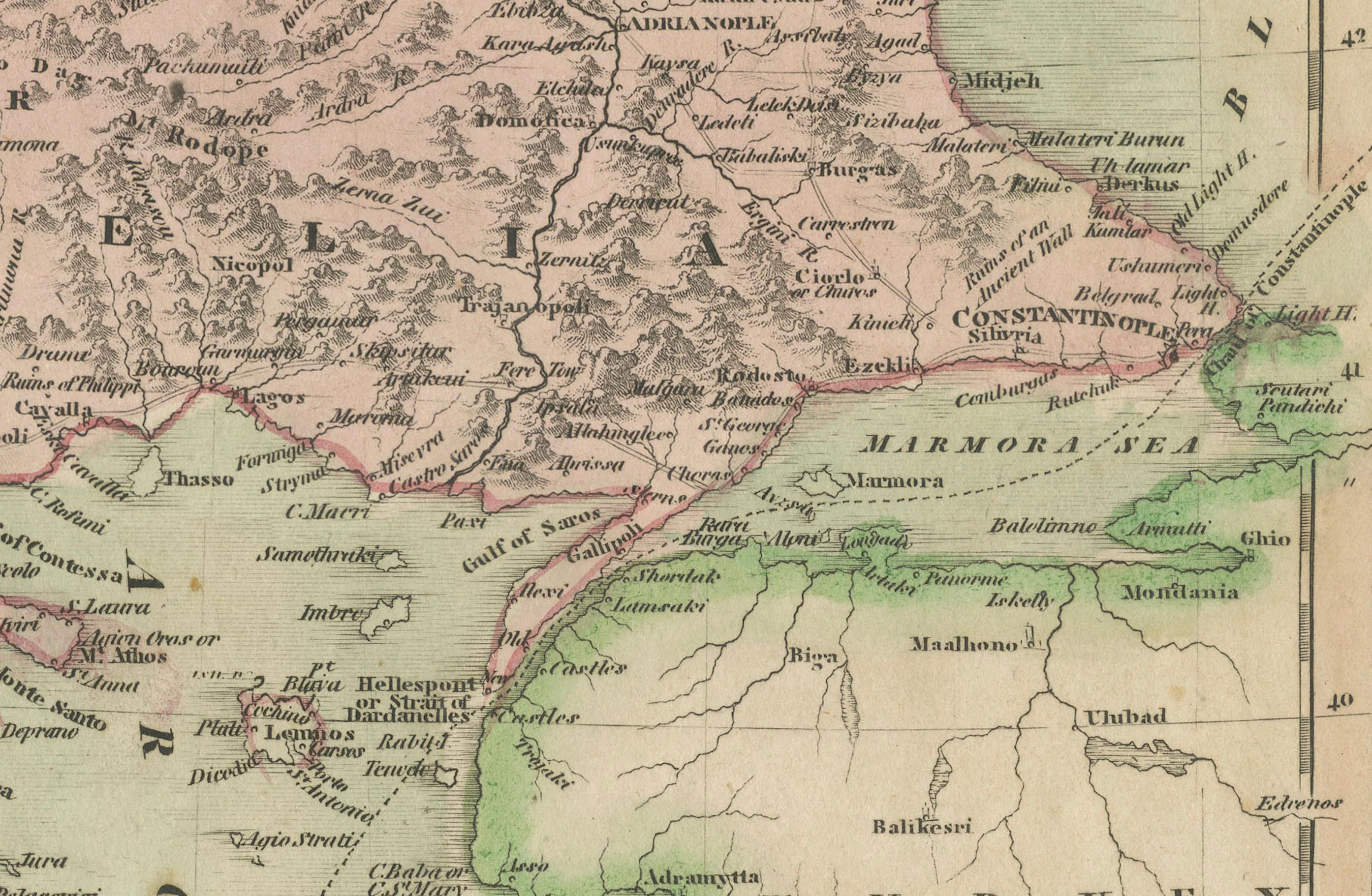 Karte der türkischen Herrschaftsgebiete in Europa, Osmanische Balkanterritorien 1813 im Angebot 2