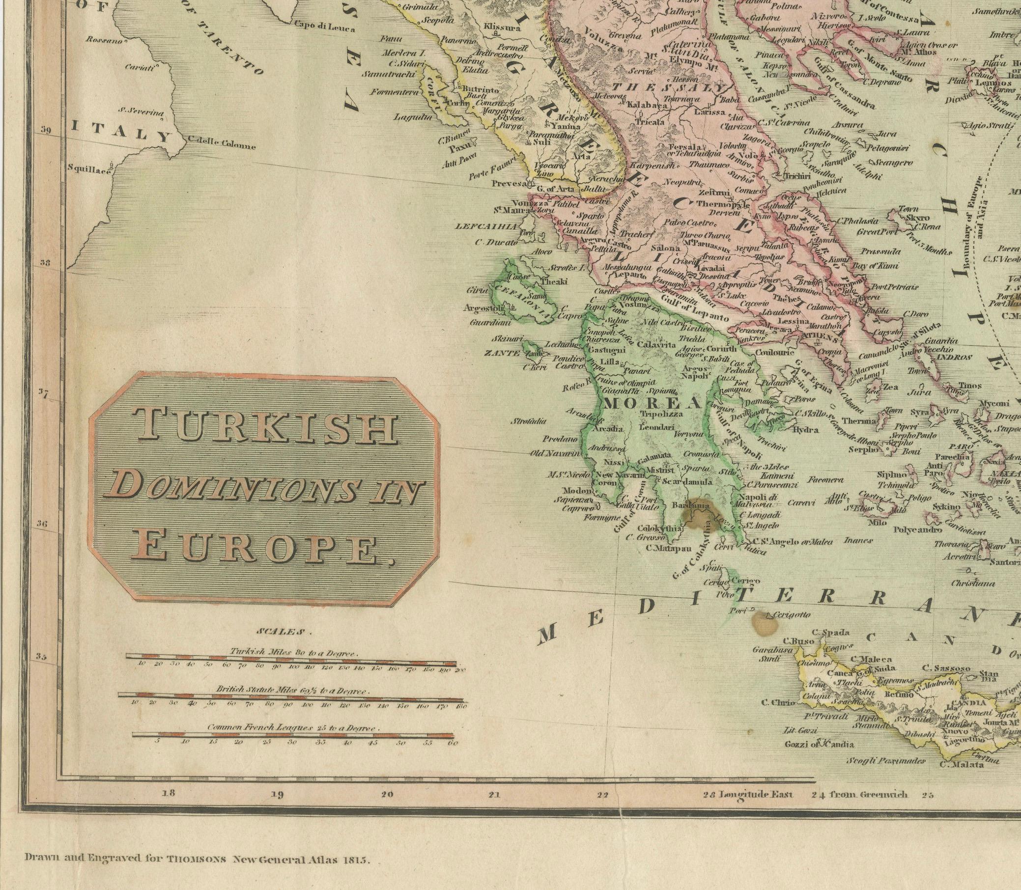 Karte der türkischen Herrschaftsgebiete in Europa, Osmanische Balkanterritorien 1813 im Angebot 3