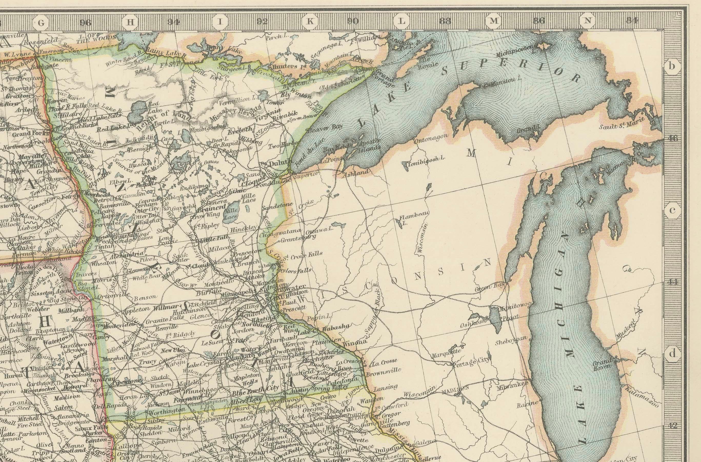 Karte der Vereinigten Staaten Zentralblatt 1903 - Eisenbahnen, Staaten und Topographie im Zustand „Gut“ im Angebot in Langweer, NL