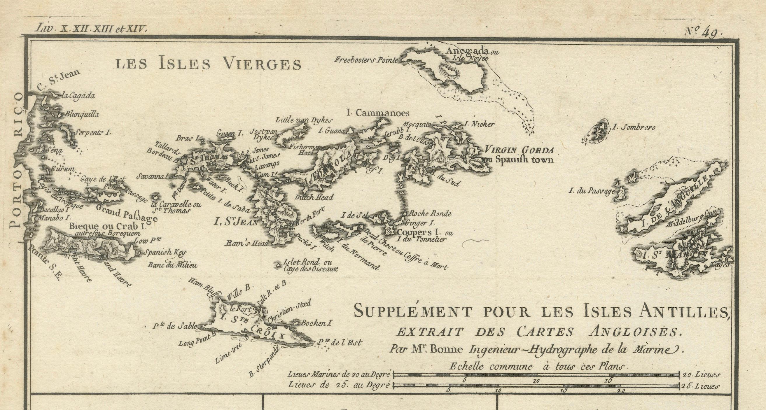 Mappa delle Isole Vergini e delle Piccole Antille di Rigobert Bonne, 1780 ca. in vendita 4
