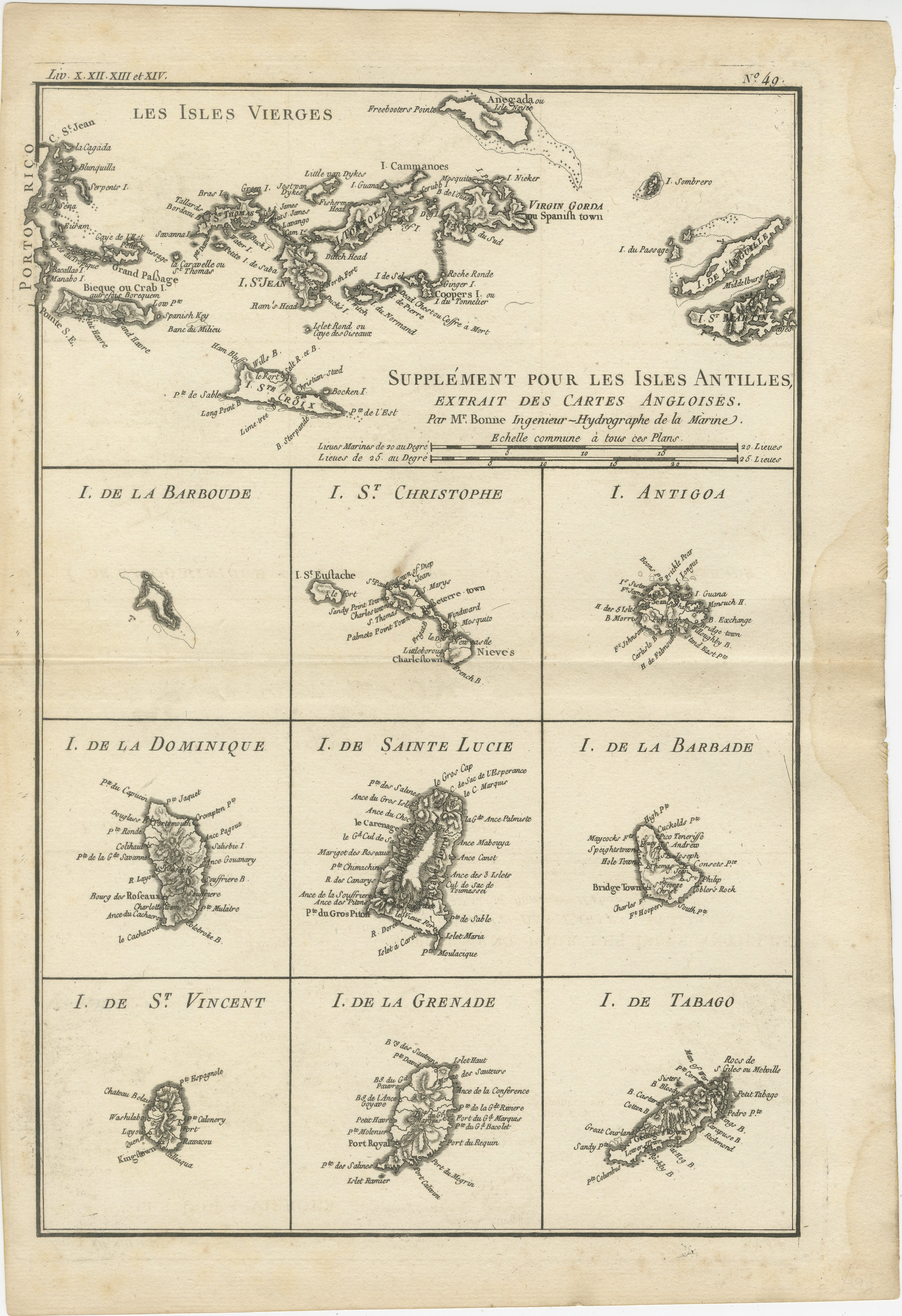 Mappa delle Isole Vergini e delle Piccole Antille di Rigobert Bonne, 1780 ca.

Questa bella mappa antica è intitolata 