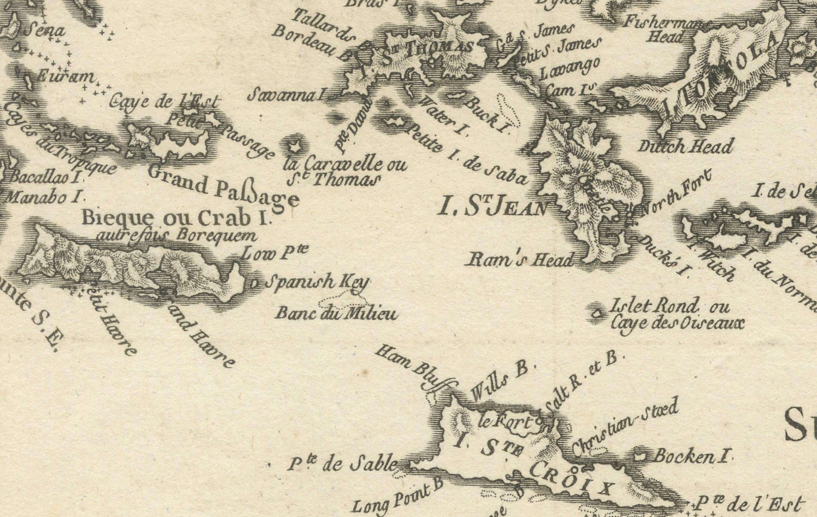 Mappa delle Isole Vergini e delle Piccole Antille di Rigobert Bonne, 1780 ca. in vendita 2