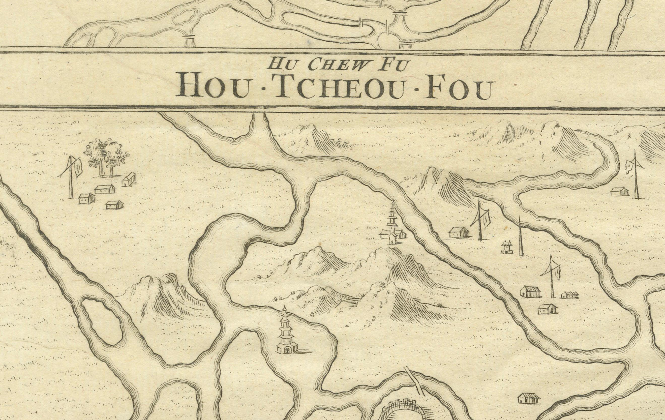 Map of Vusihyen, Hu Chew Fu and Hou-Tcheou-Fou, Historical Chinese Cities, 1754 In Good Condition For Sale In Langweer, NL