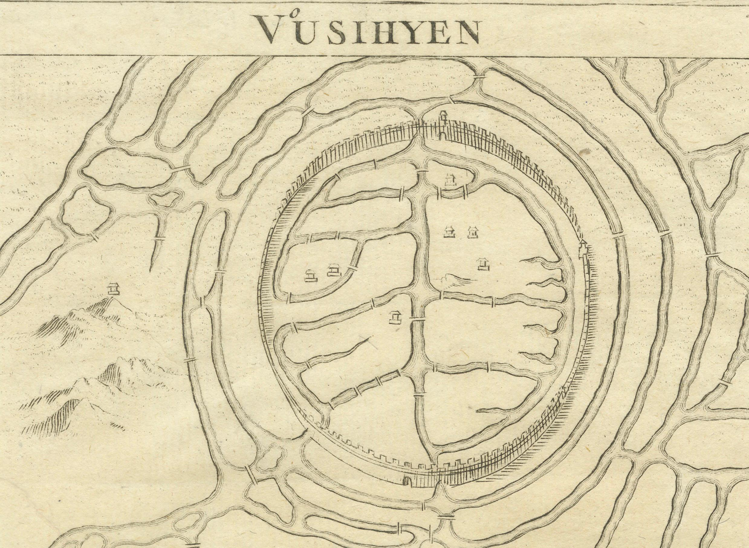 Mid-18th Century Map of Vusihyen, Hu Chew Fu and Hou-Tcheou-Fou, Historical Chinese Cities, 1754 For Sale