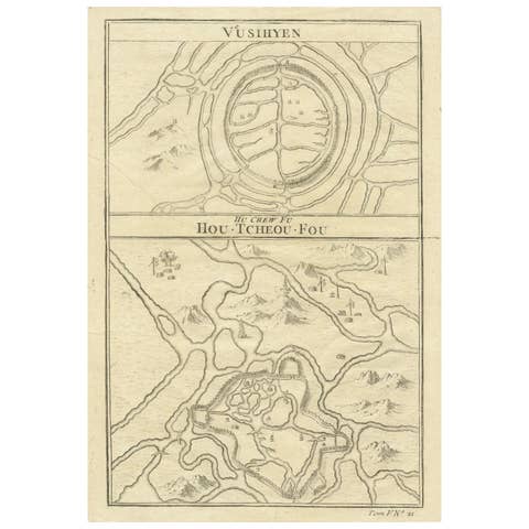 Map of Vusihyen, Hu Chew Fu and Hou-Tcheou-Fou, Historical Chinese Cities, 1754