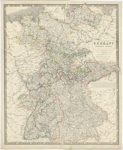 Map of West Germany Incl Regions Wurtemberg, Bavaria, Hanover, Etc, c.1850