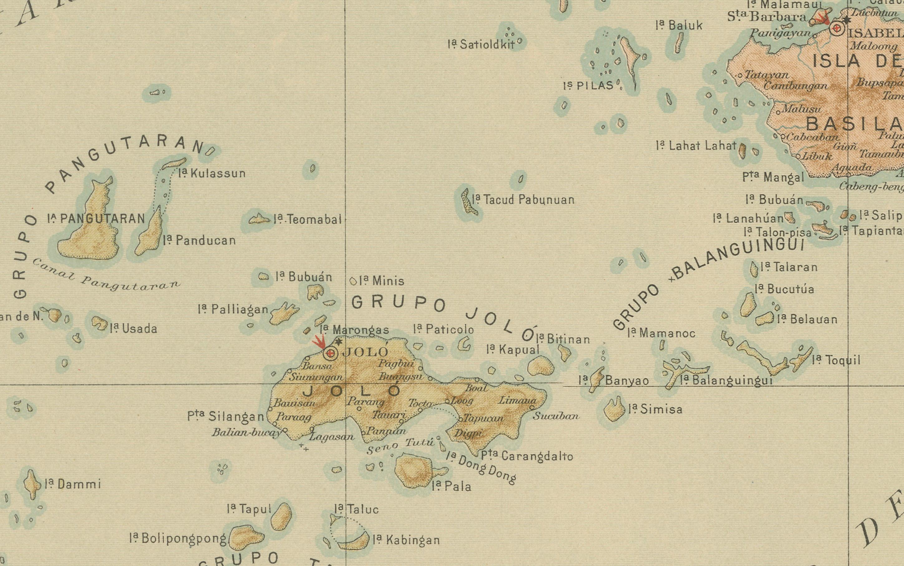 Late 19th Century Map of Western Mindanao and the Sulu Archipelago – Observatorio de Manila, 1899 For Sale