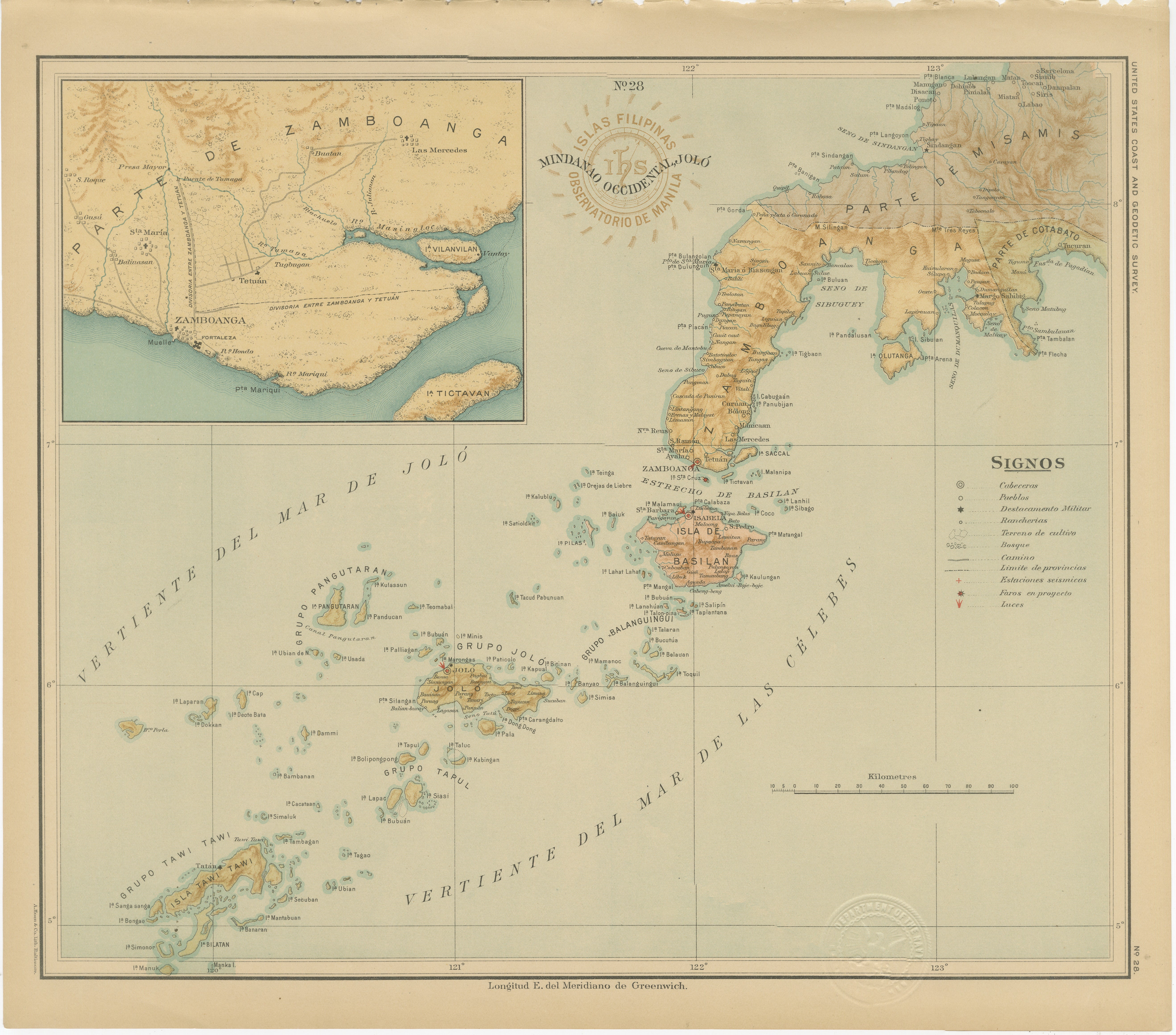Map of Western Mindanao and the Sulu Archipelago – Observatorio de Manila, 1899