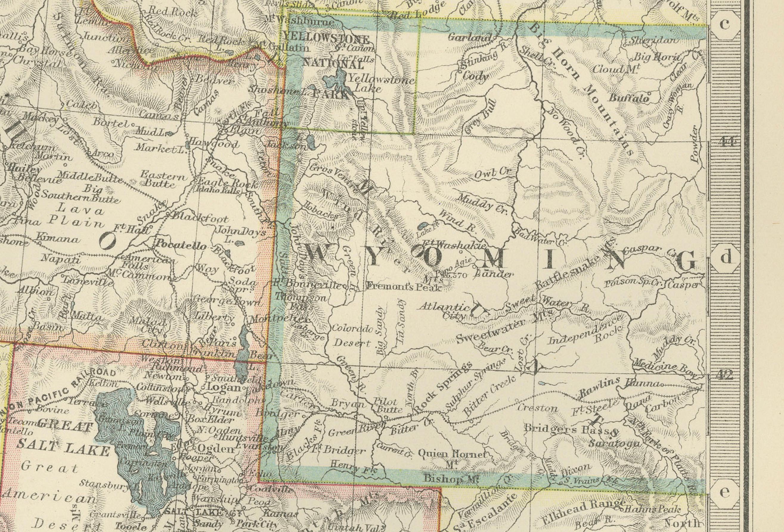 Carte de l'ouest des États-Unis 1903 - Chemins de fer, frontières des États et terrain Bon état - En vente à Langweer, NL