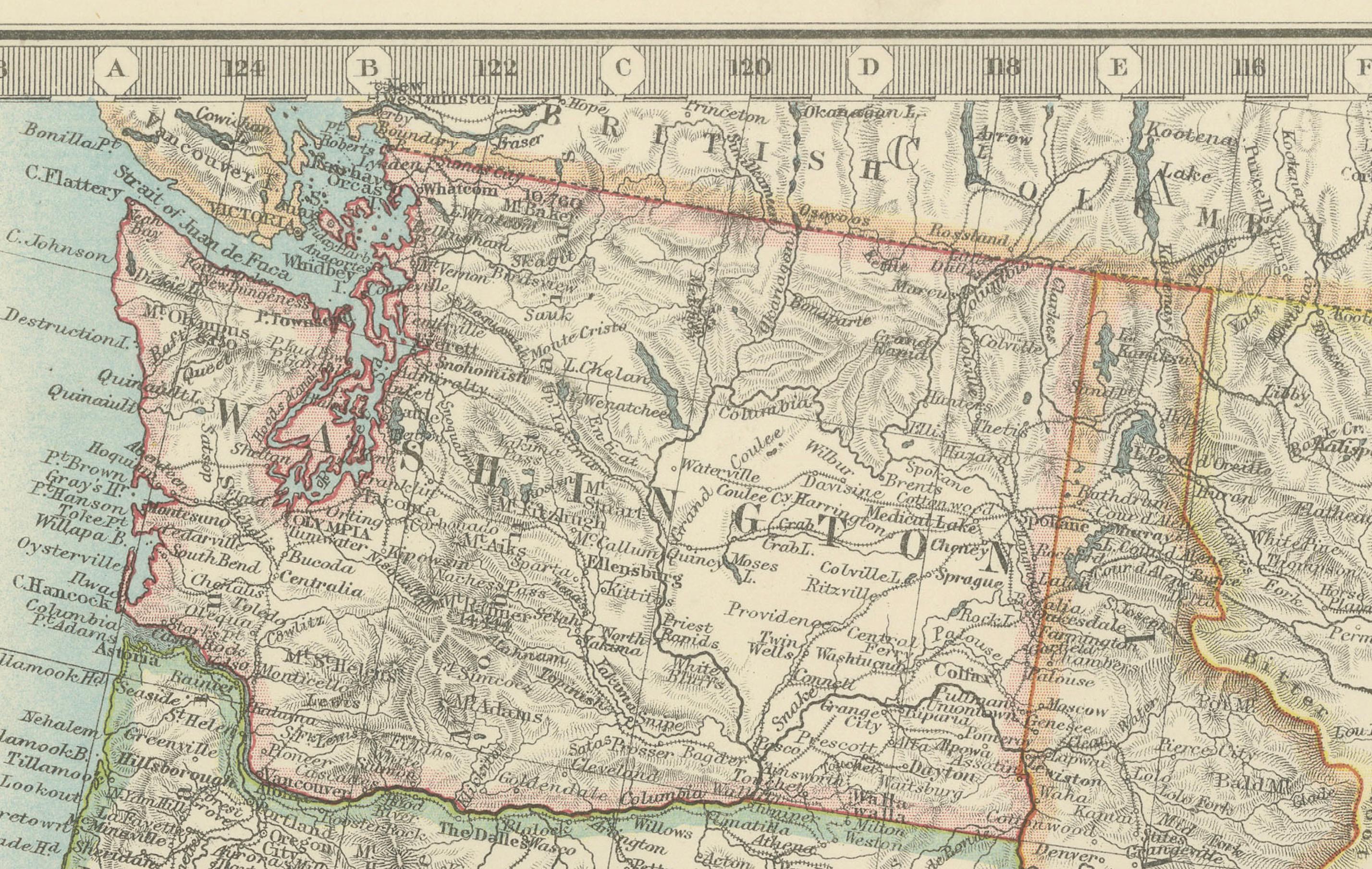 Papier Carte de l'ouest des États-Unis 1903 - Chemins de fer, frontières des États et terrain en vente