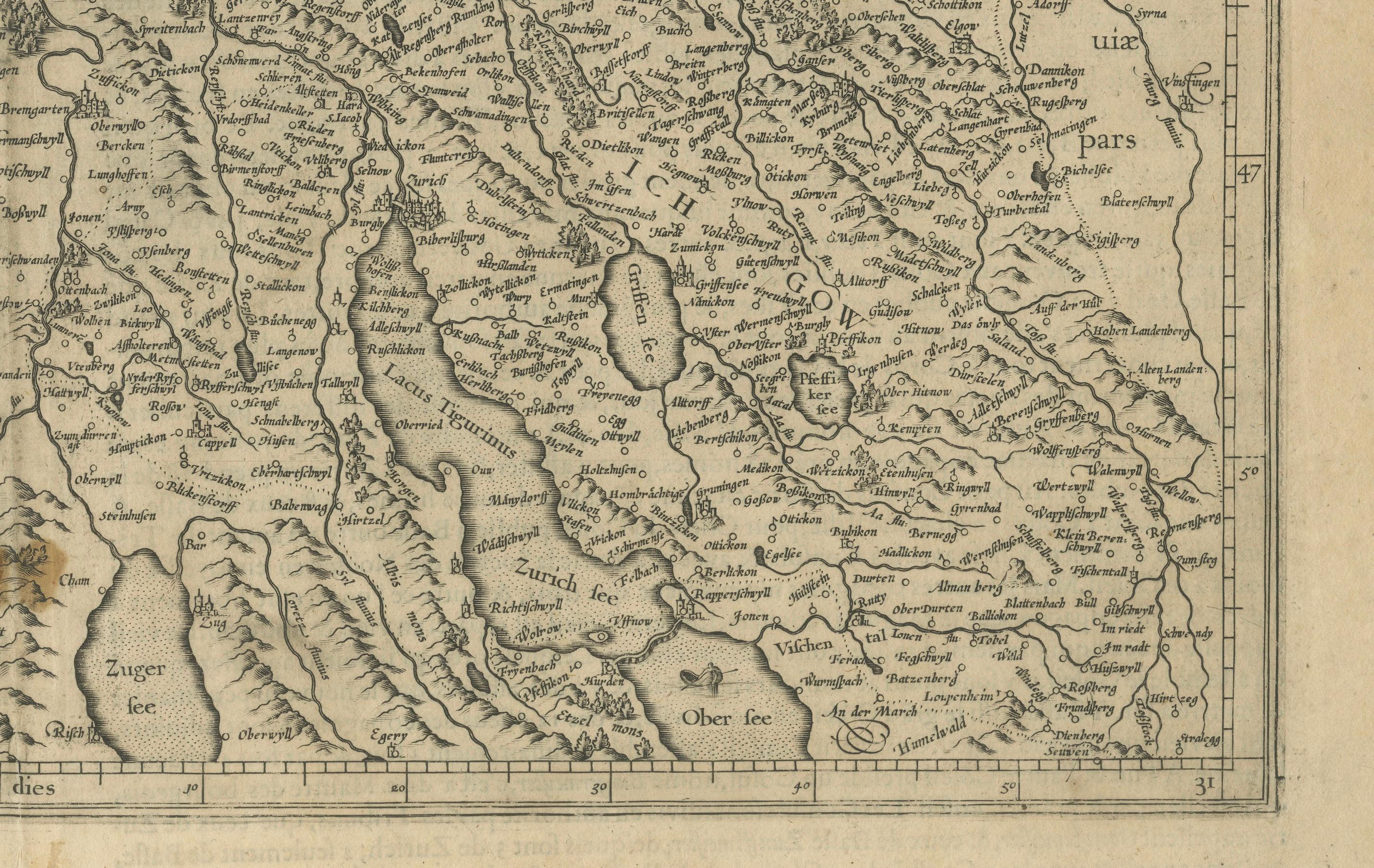 Map of Zurich and Basel Region by Mercator, Uncolored Engraving c.1600 im Zustand „Gut“ im Angebot in Langweer, NL