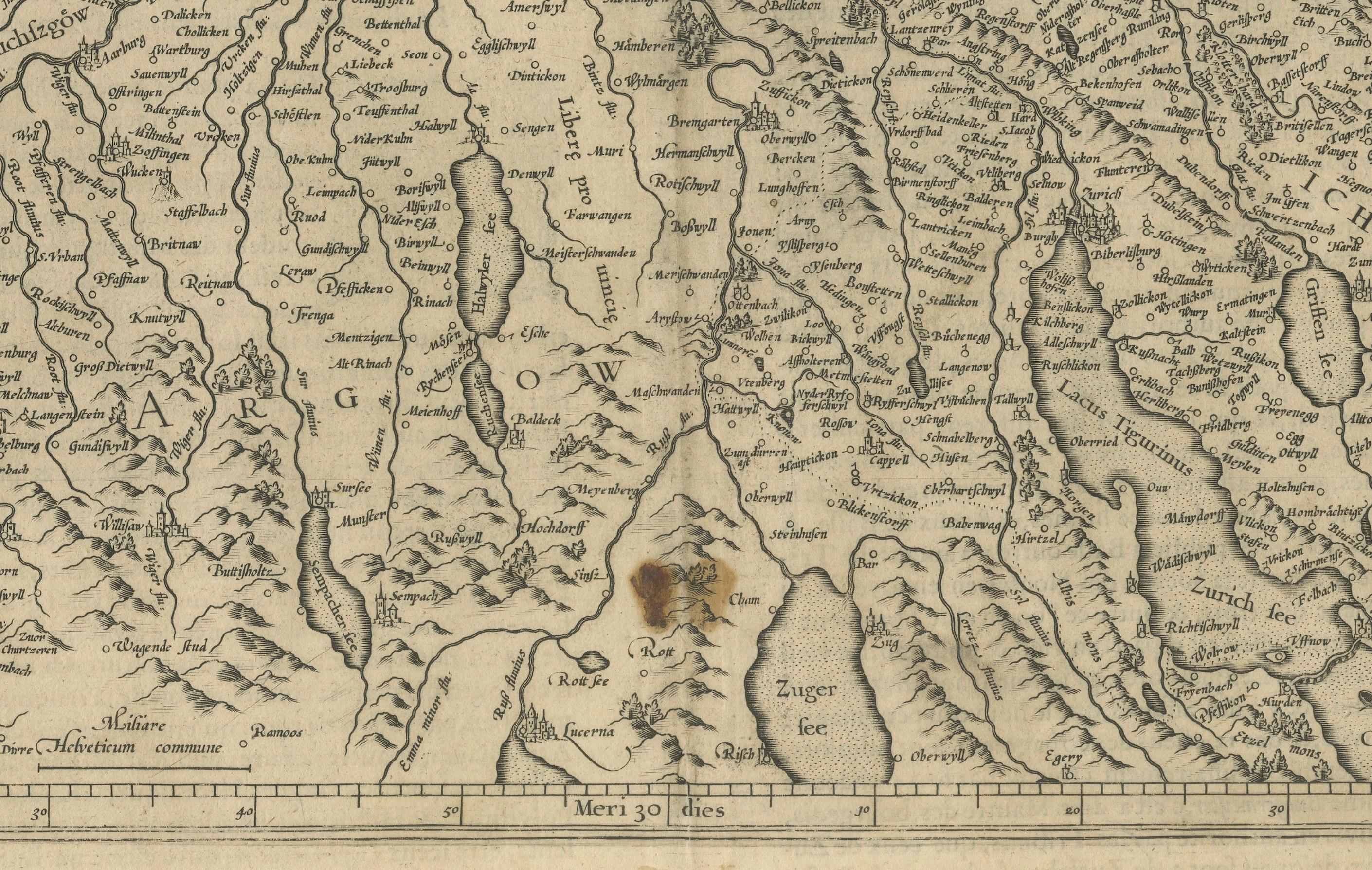 Map of Zurich and Basel Region by Mercator, Uncolored Engraving c.1600 (17. Jahrhundert) im Angebot