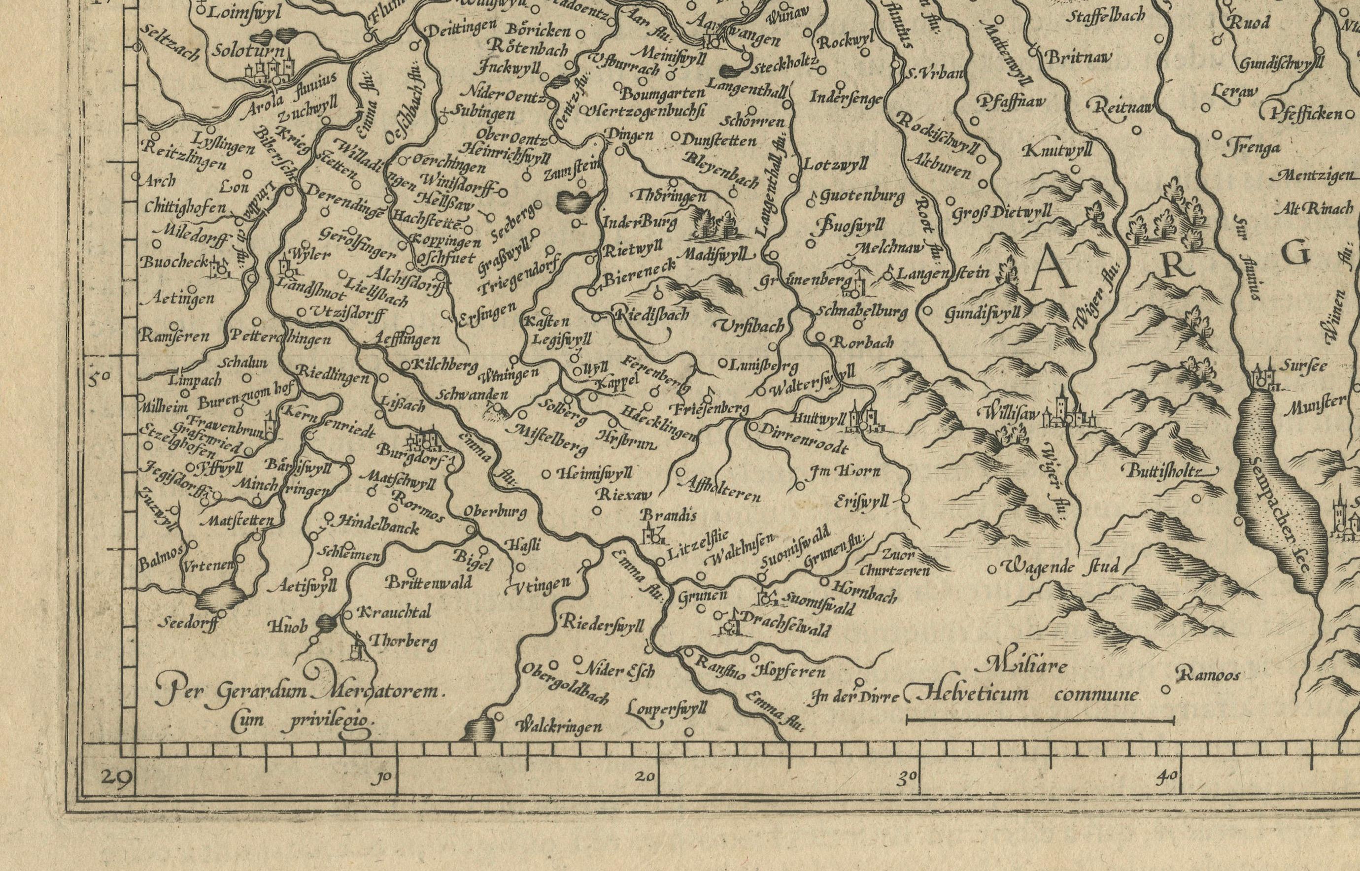 Map of Zurich and Basel Region by Mercator, Uncolored Engraving c.1600 (Papier) im Angebot