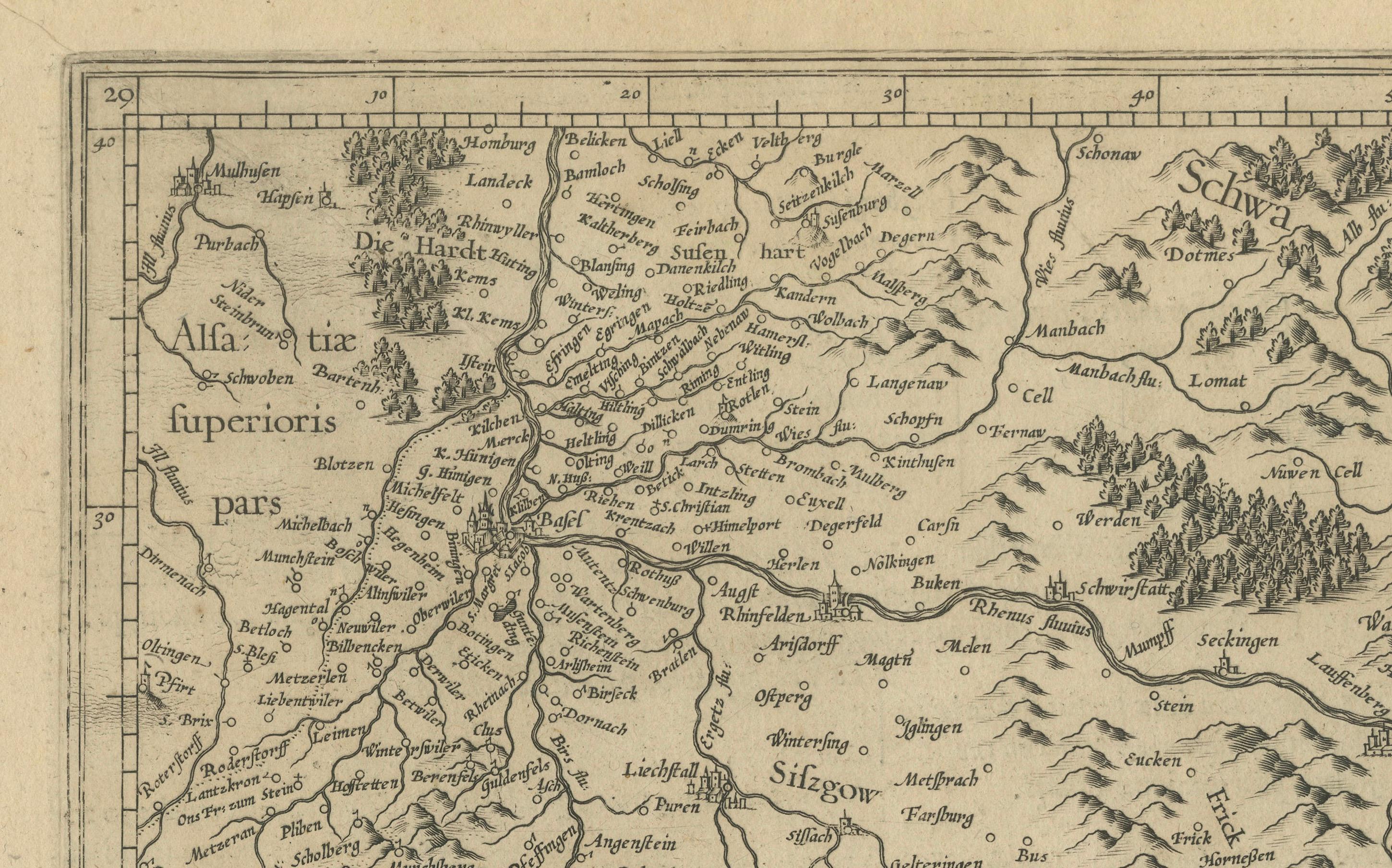 Map of Zurich and Basel Region by Mercator, Uncolored Engraving c.1600 im Angebot 1