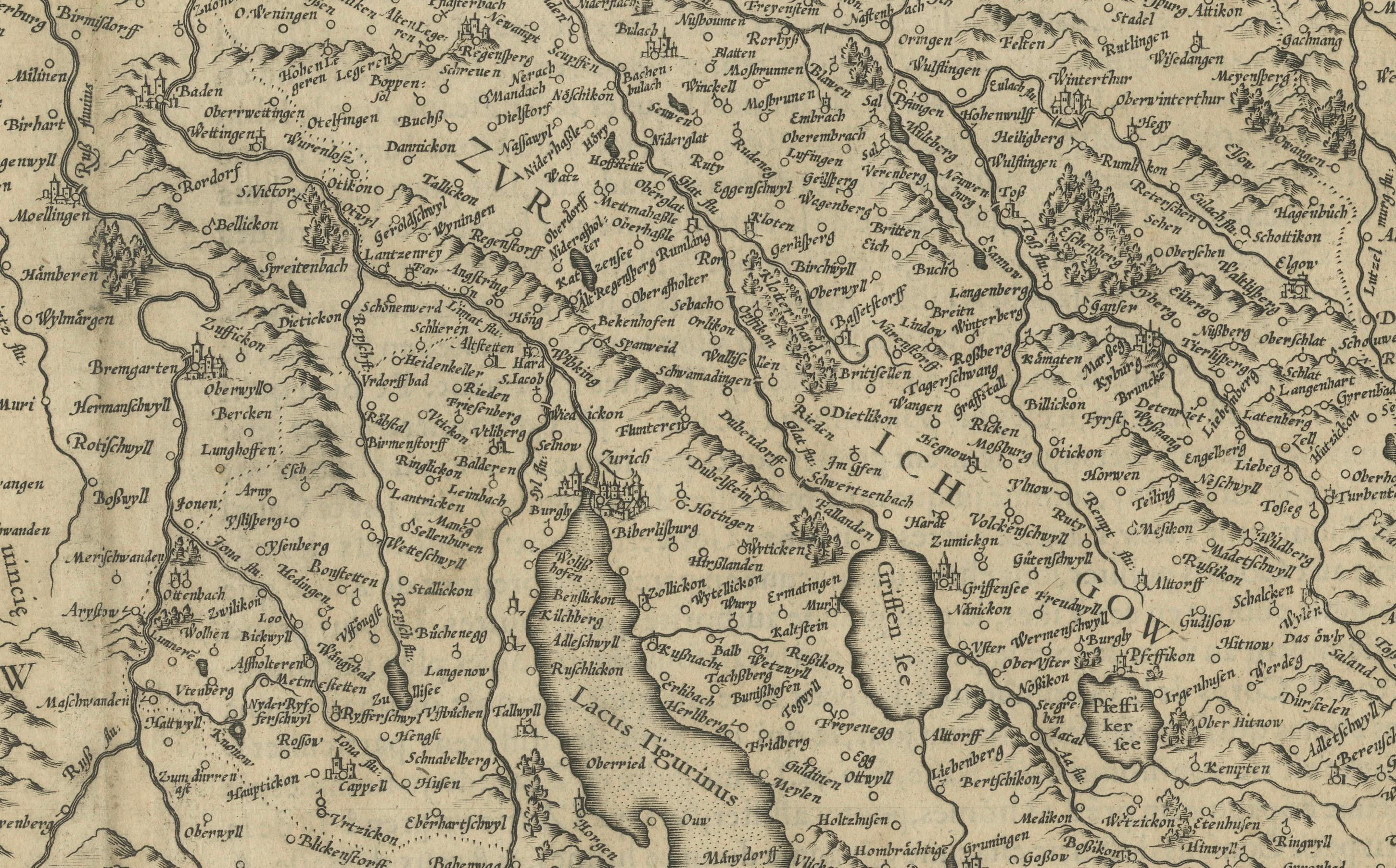 Map of Zurich and Basel Region by Mercator, Uncolored Engraving c.1600 im Angebot 2