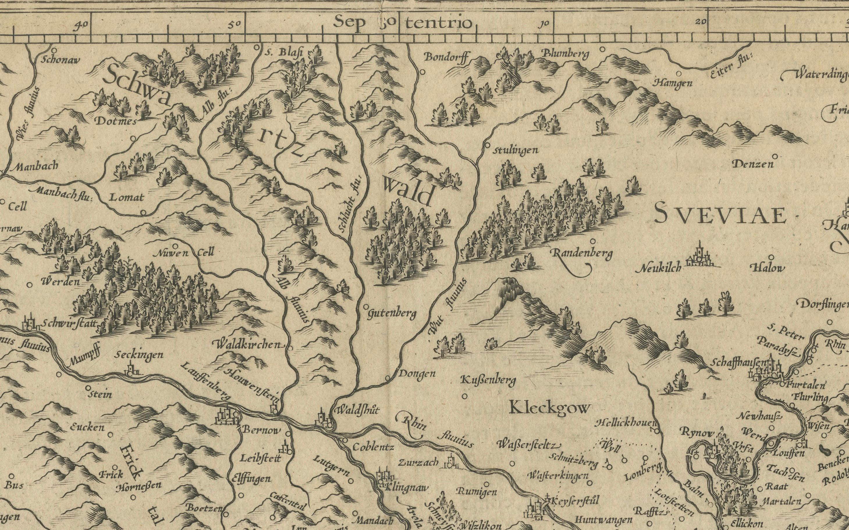 Map of Zurich and Basel Region by Mercator, Uncolored Engraving c.1600 im Angebot 3