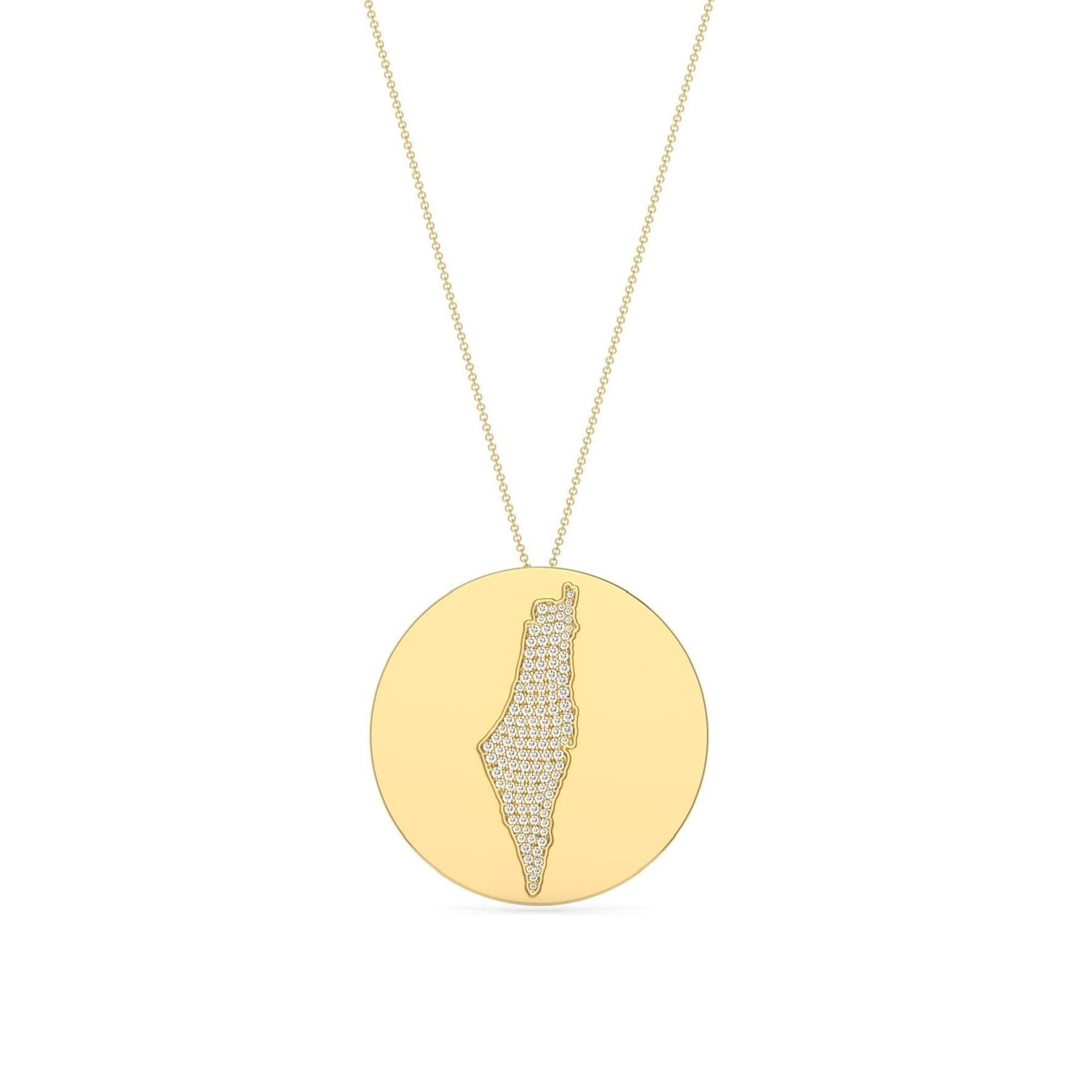 Pendentif carte Collier médaillon en or jaune 14K avec diamants