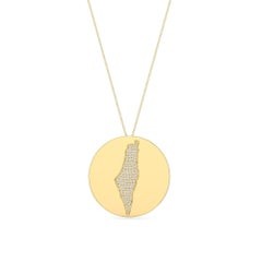 Colgante Mapa Collar Medallón Diamante Oro Amarillo 14K