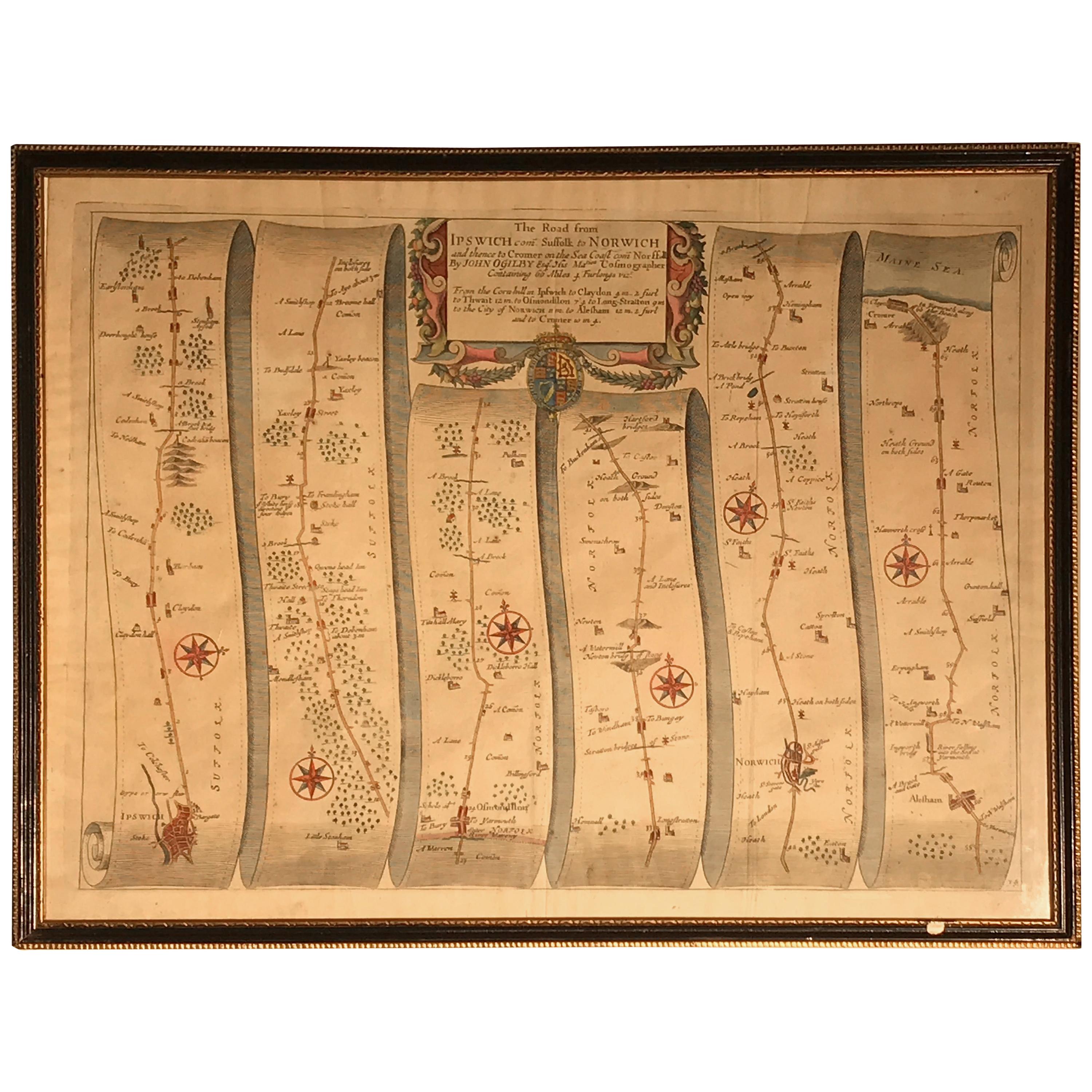 Road Map, from London to Kings Lynn, Royston to Downham, John Ogilby