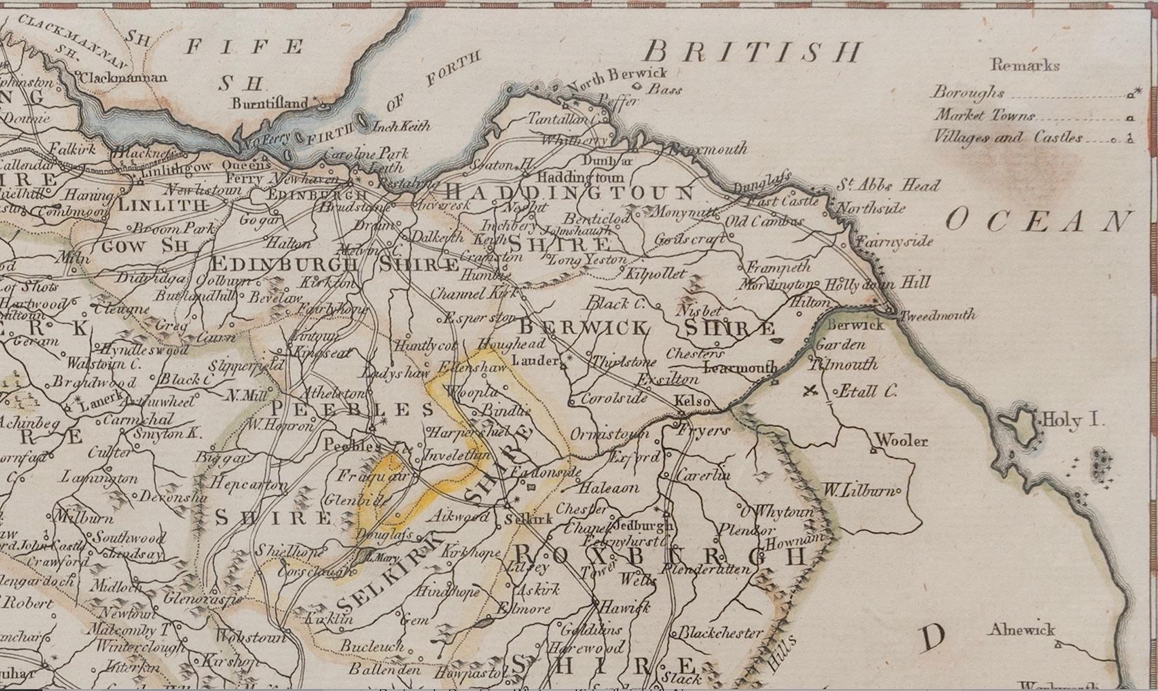 Anglais Carte du sud de l'Écosse de Thomas Conder Alex Hogg, 1795 en vente