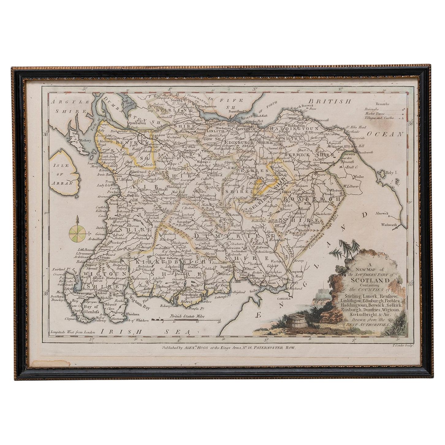 Carte du sud de l'Écosse de Thomas Conder Alex Hogg, 1795 en vente