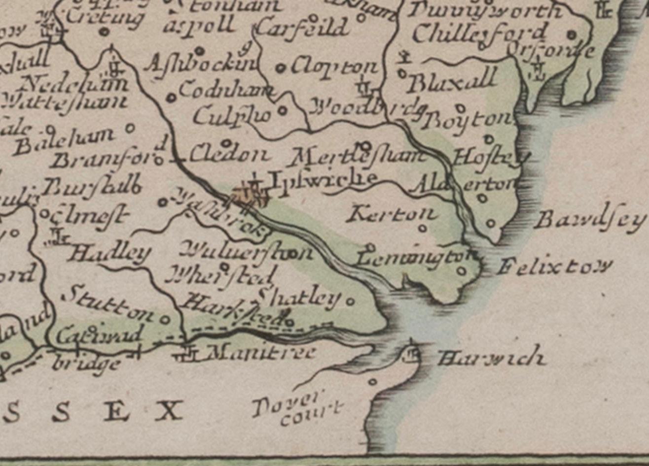 Karte Suffolk Southwold Aldeburgh Dunwich Bawdsey Harwich  Ipswich (Europäisch) im Angebot