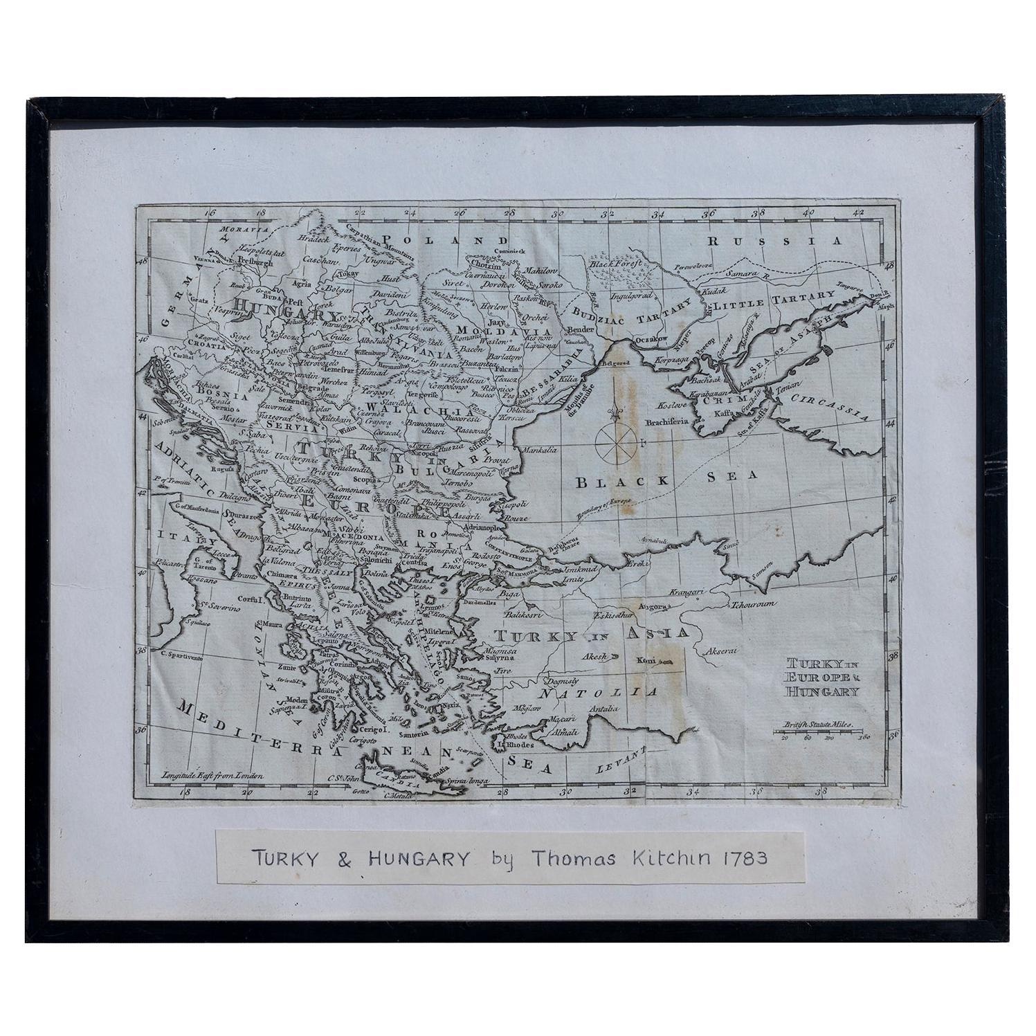 Map Turkey in Europe & Hungary Thomas Kitchin, 1783 For Sale