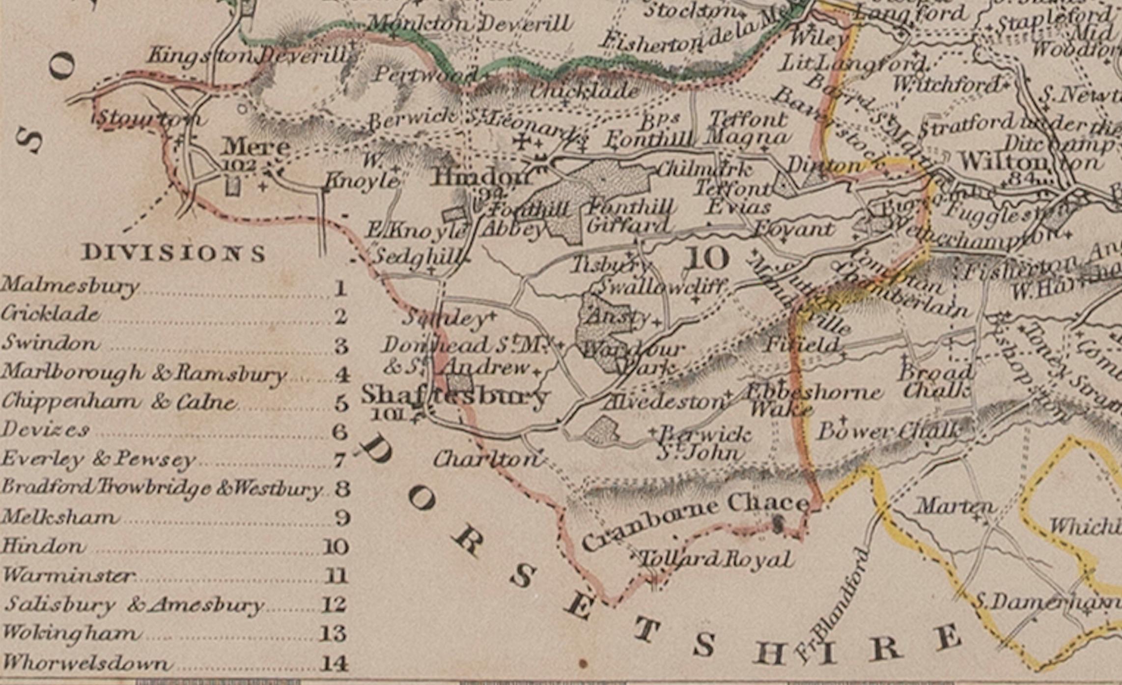English Map Wiltshire Joshua Archer Pentonville London framed 35cm 14