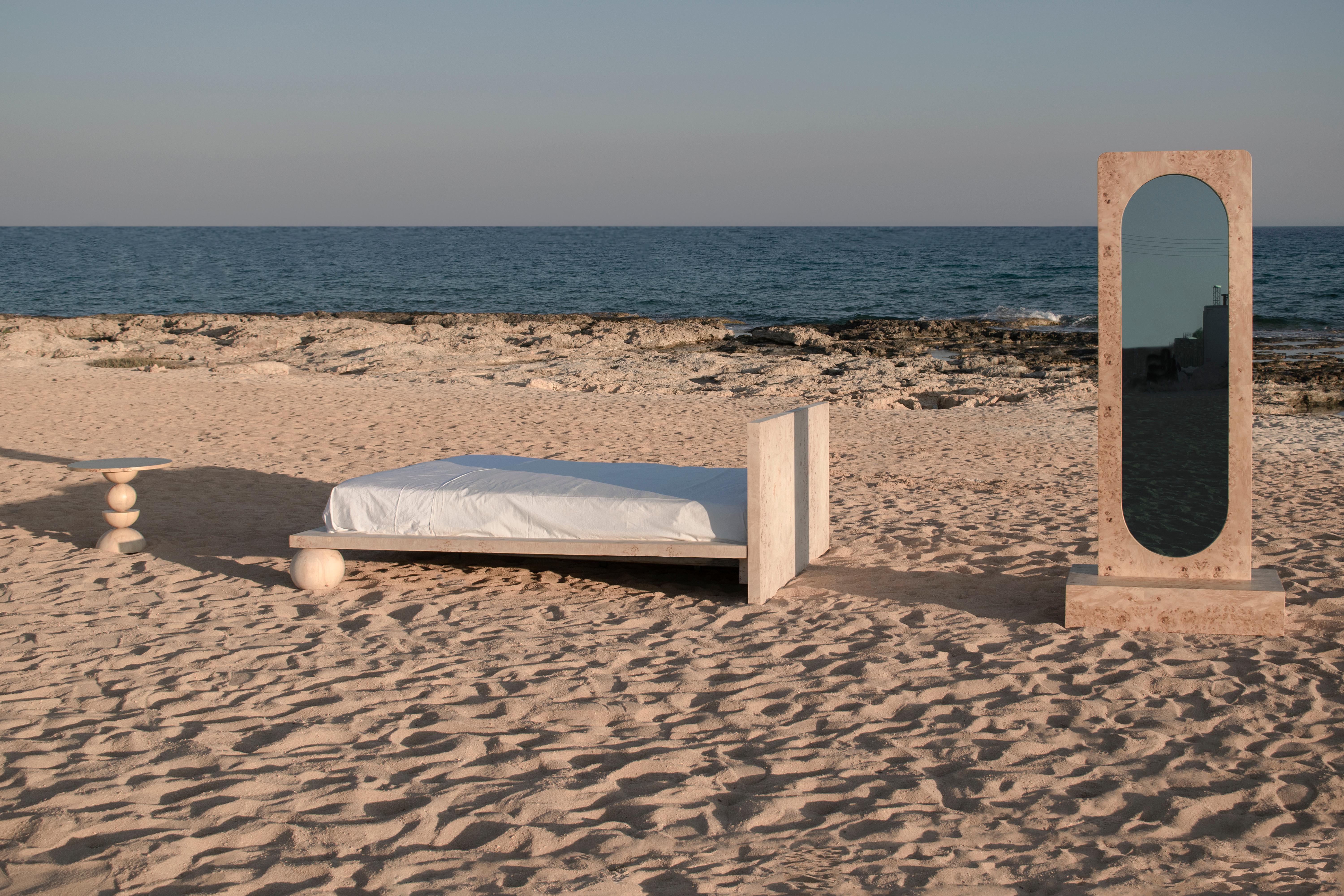 Contemporary EPIFANIA Mapa Burl Veneer Bed in Beige Color For Sale