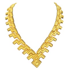 Mapamenos Natepas 18 Karat Gelbgold abgestufte Zig Zag Geometrische Halskette