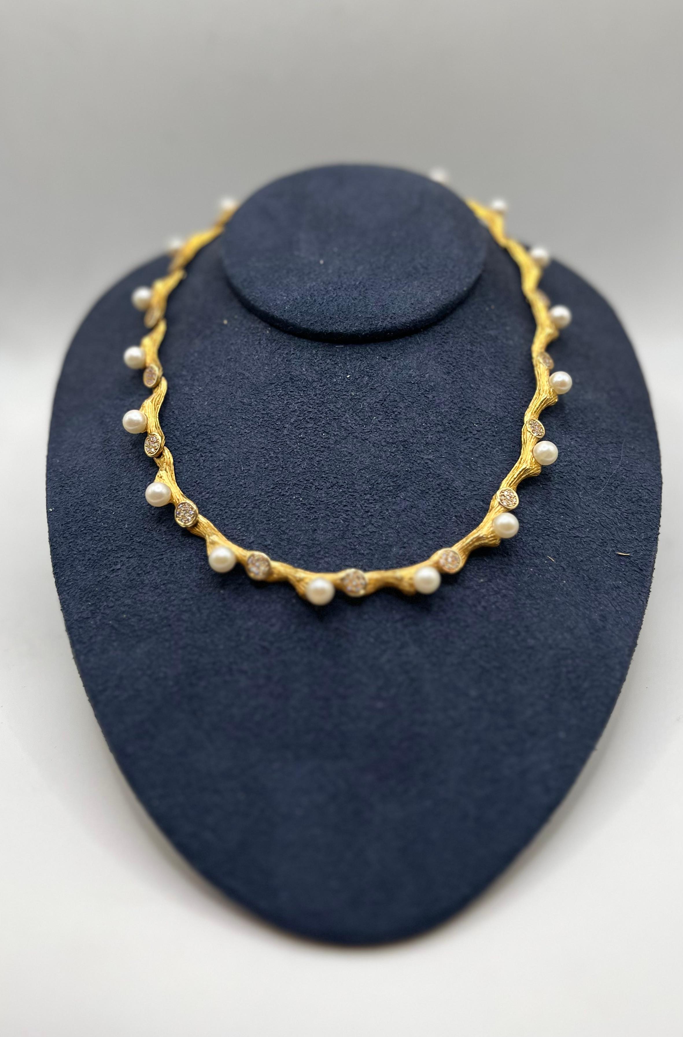 Mapamenos Natepas 18K Perlenkette & Diamant Halskette (Rundschliff)