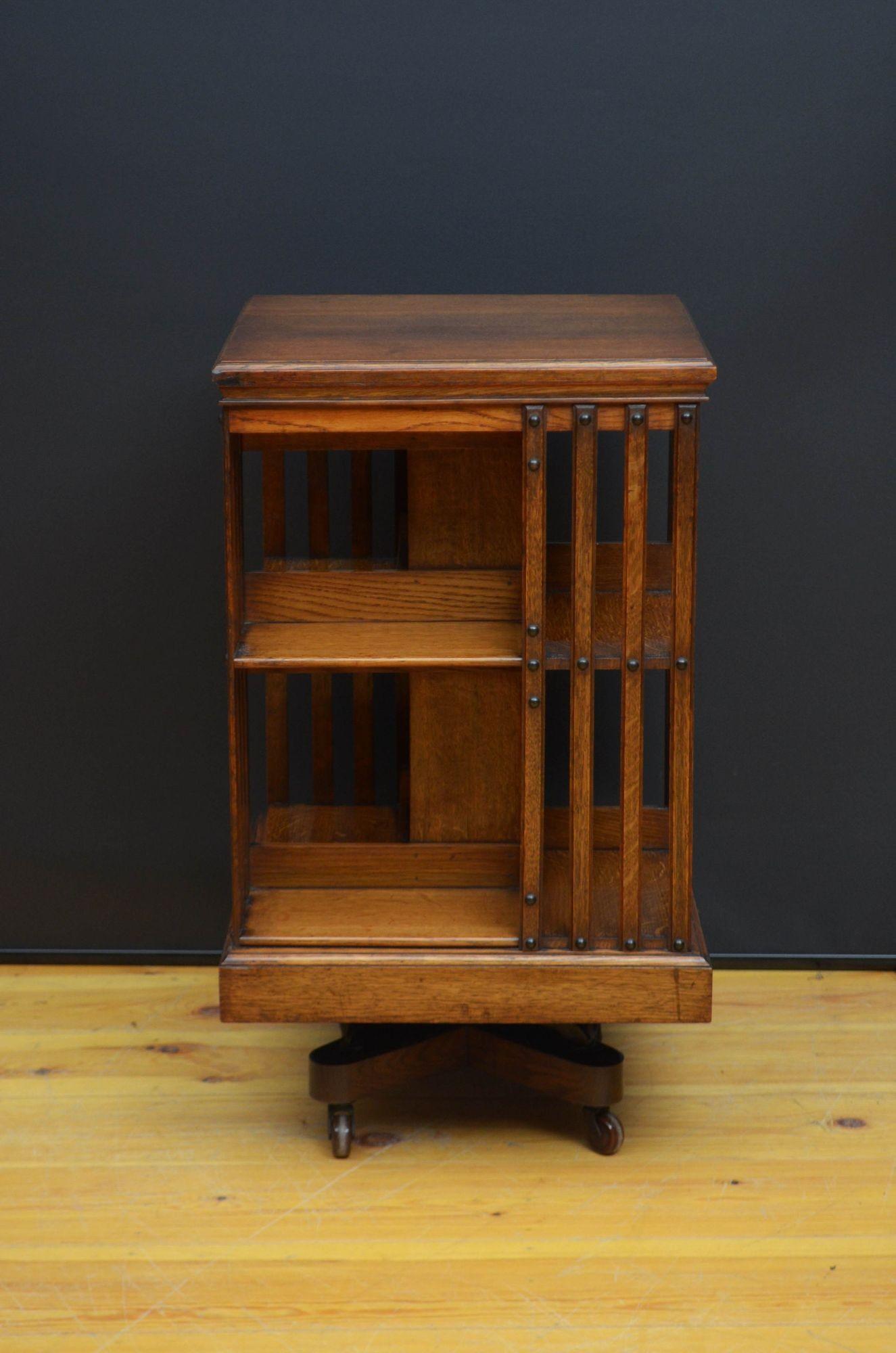 English Maple and Co Oak Revolving Bookcases For Sale
